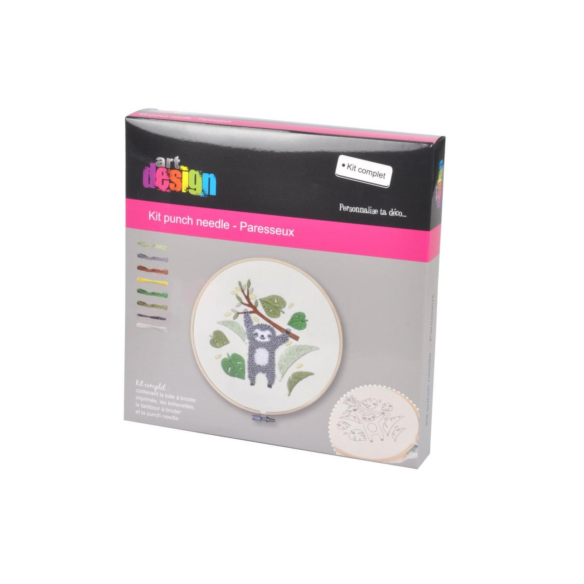 Voir la diapositive 3 : HOMEA Kit Complet Punch Needle  Paresseux  21cm Blanc