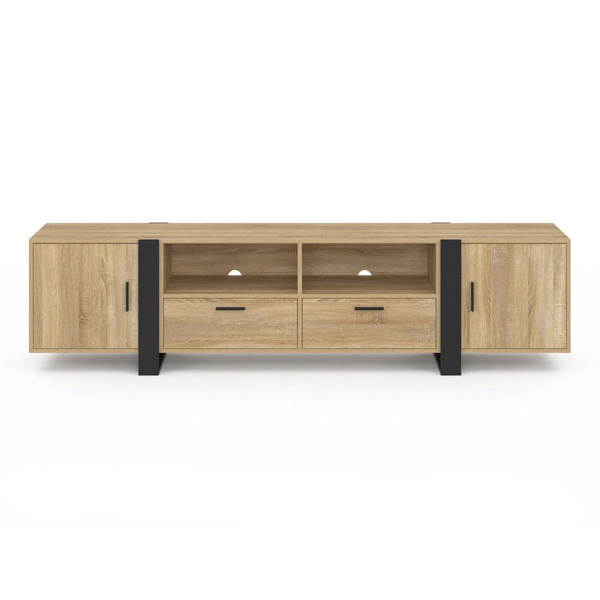 ID MARKET Meuble TV 200 cm PHOENIX 2 portes 2 tiroirs bois et noir