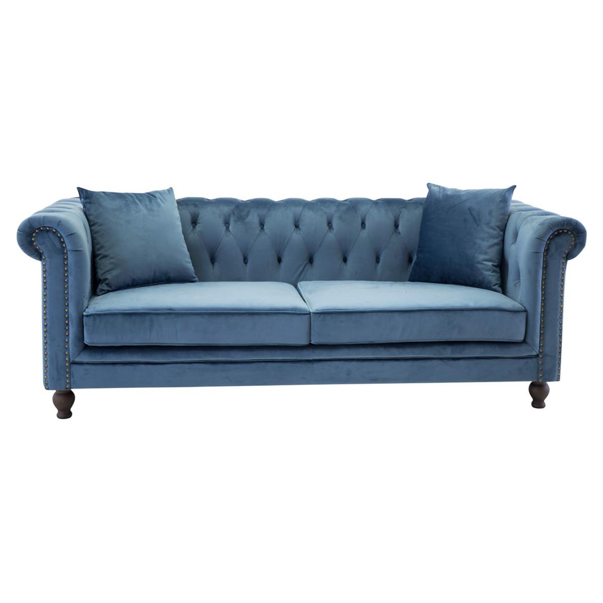 Voir la diapositive 1 : Paris Prix Canapé 3 places en velours  chesterfield  217cm bleu