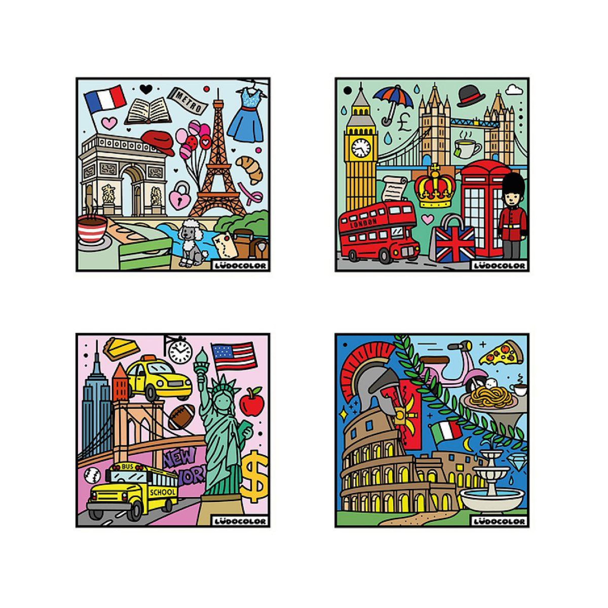 Voir la diapositive 3 : LUDOCOLOR Lot de 4 coloriages velours villes du monde
