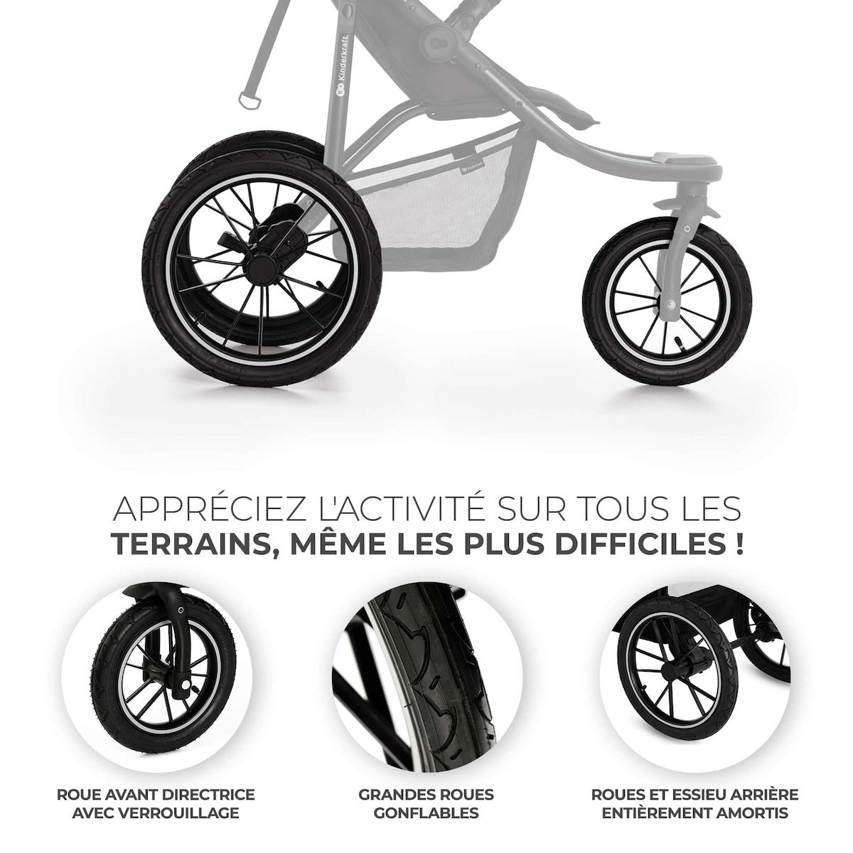 KINDERKRAFT Poussette tout terrain helsi 2 pratique confortabl