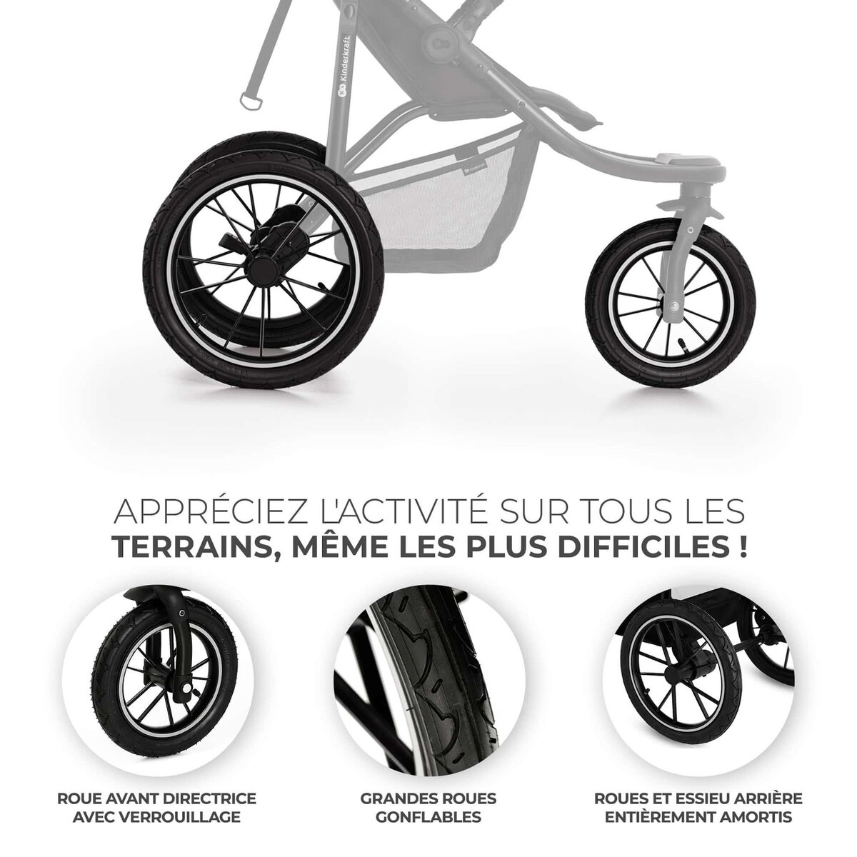 KINDERKRAFT Poussette tout terrain helsi 2 pratique confortabl