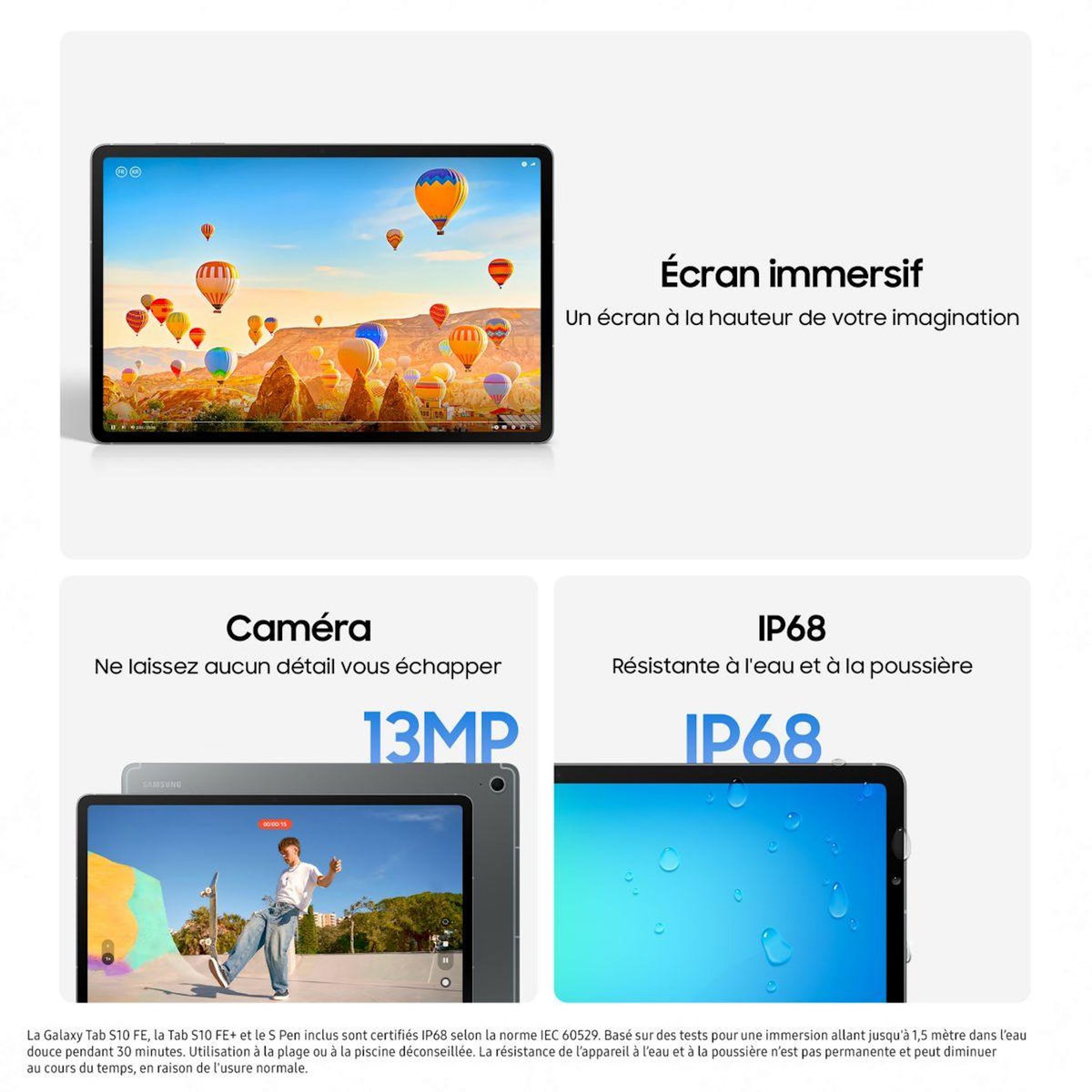 Samsung Tablette Android Galaxy Tab S10FE Wi-Fi 128Go Bleu avec Galaxy IA