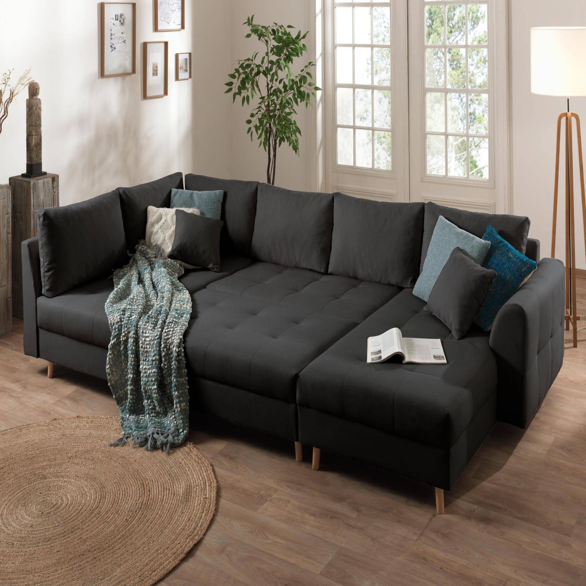 Voir la diapositive 3 : LISA DESIGN Rune - canapé panoramique avec pouf d'appoint - 7 places - style scandinave - gauche