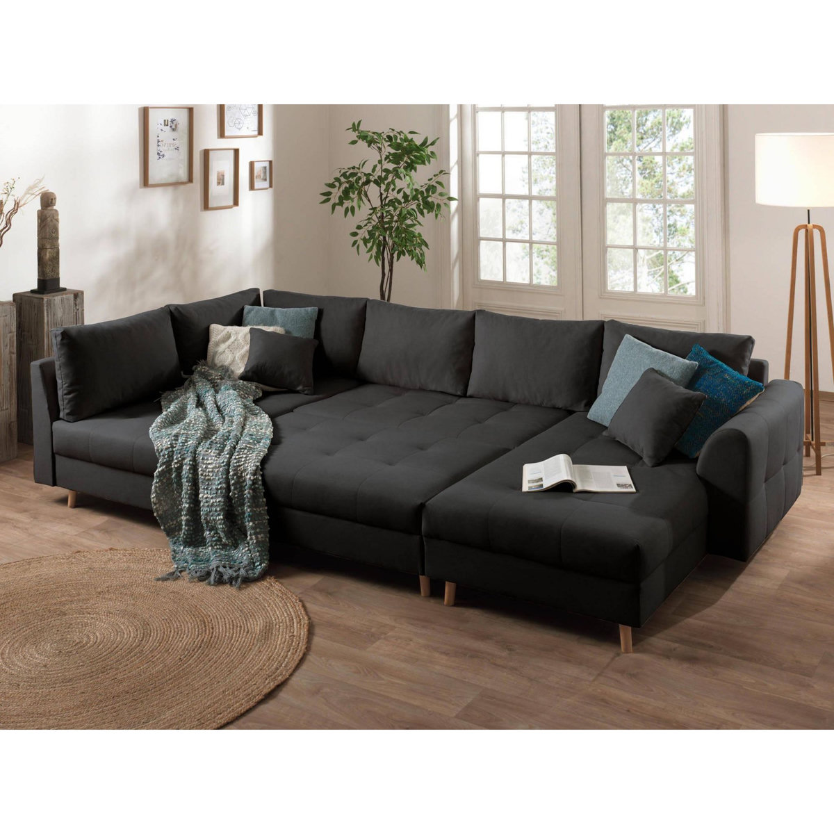 LISA DESIGN Rune - canapé panoramique avec pouf d'appoint - 7 places - style scandinave - gauche