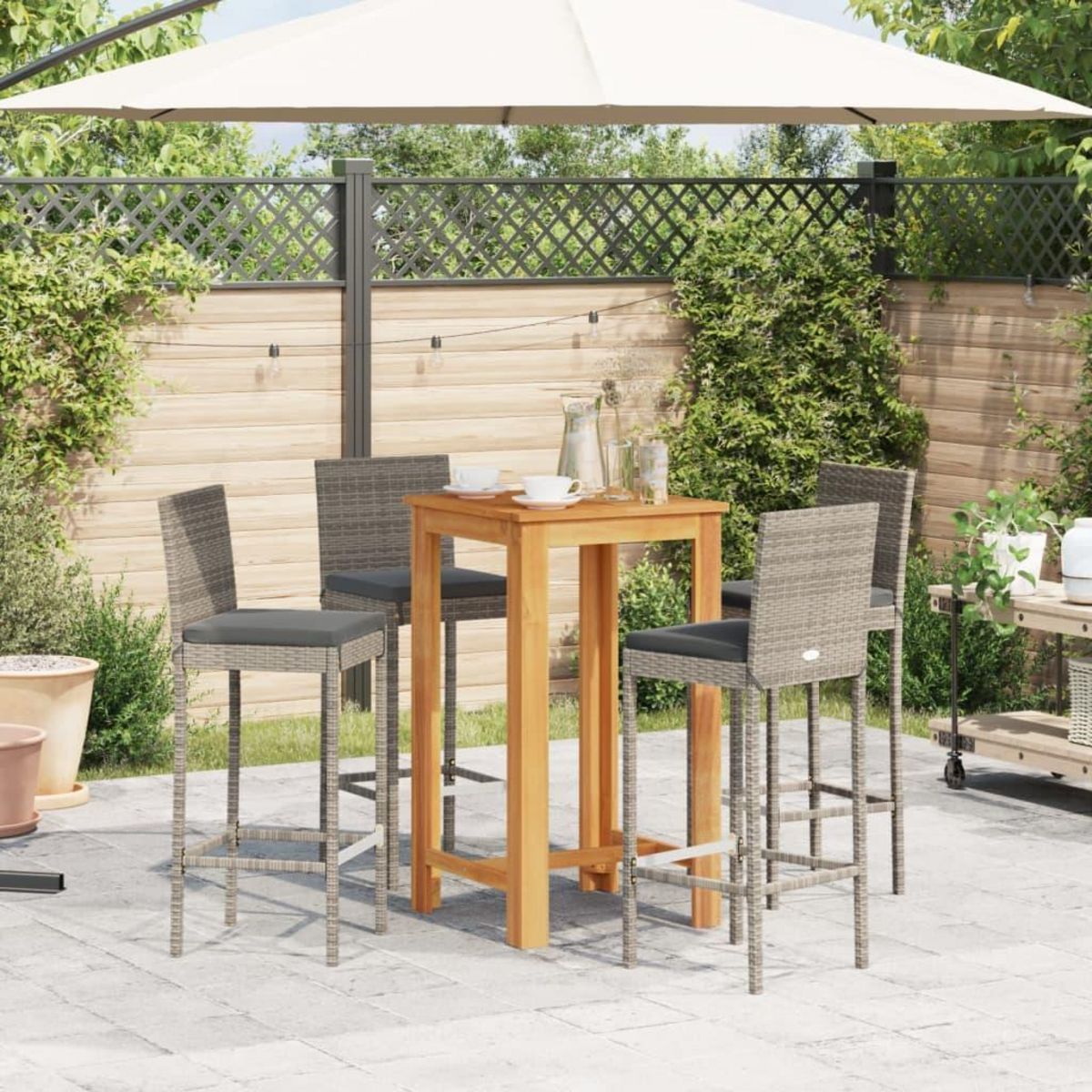 VIDAXL Ensemble de bar de jardin 5 pcs gris bois massif acacia rotin