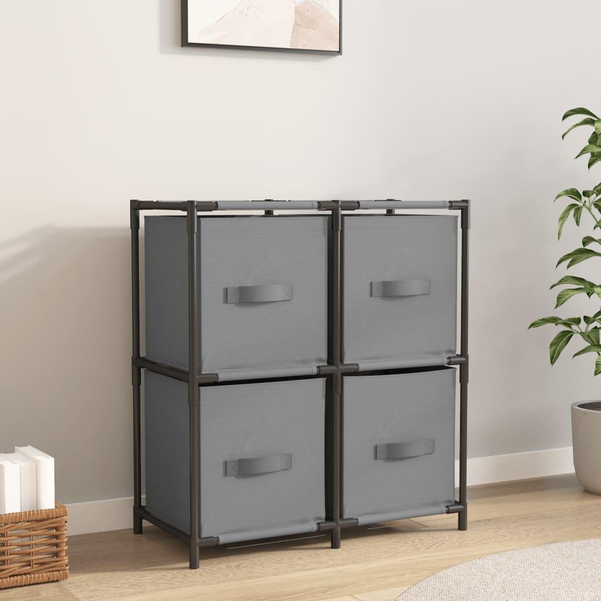 VIDAXL Armoire de rangement 4 paniers en tissu Gris 63x30x71 cm Acier