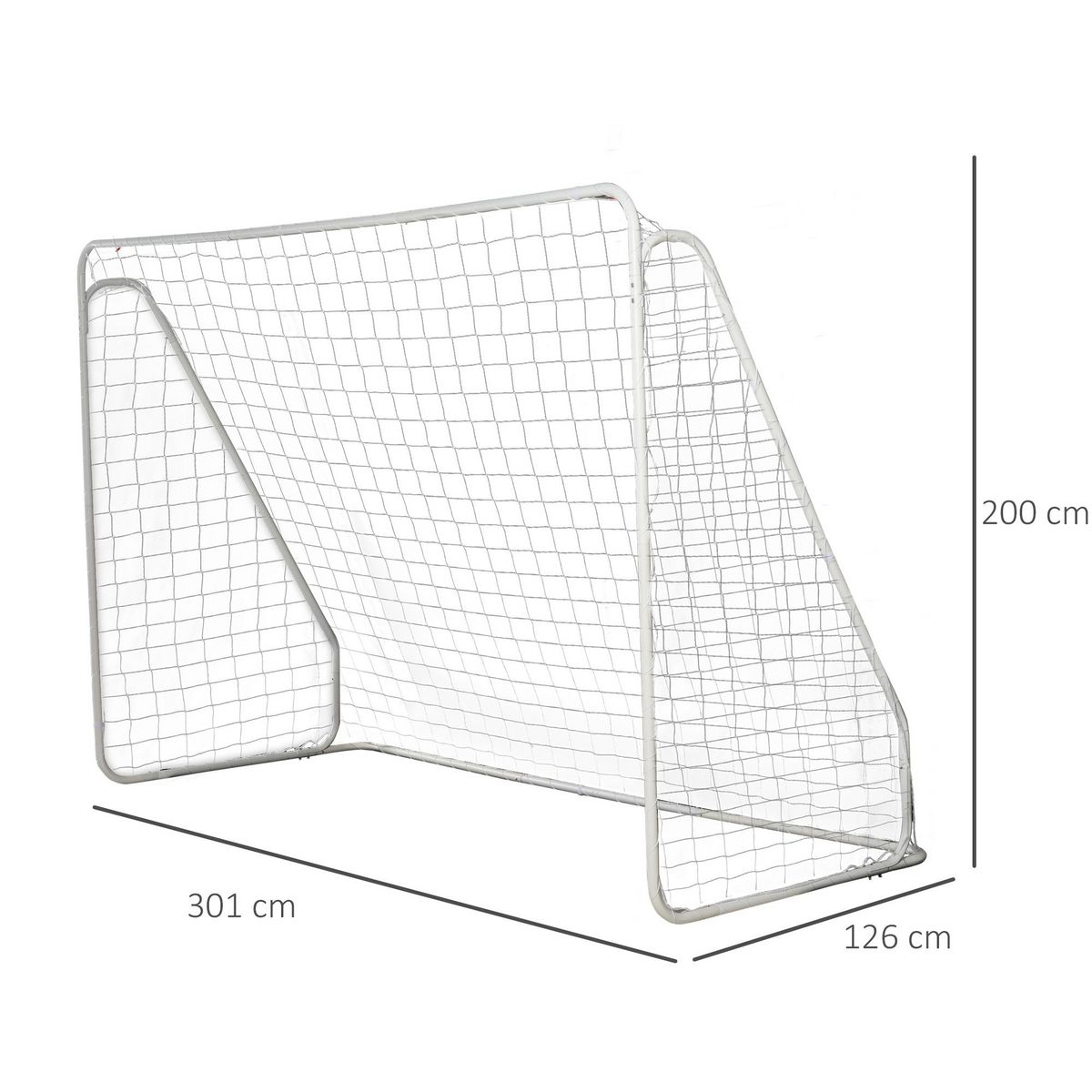 HOMCOM But de football - cage de foot - but futsal dim. 301L x 126l x 200H cm - châssis métal époxy filet PE - piquets inclus - blanc