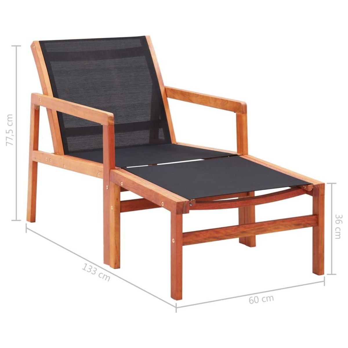 VIDAXL Chaise de jardin et repose-pied Eucalyptus solide et textilene