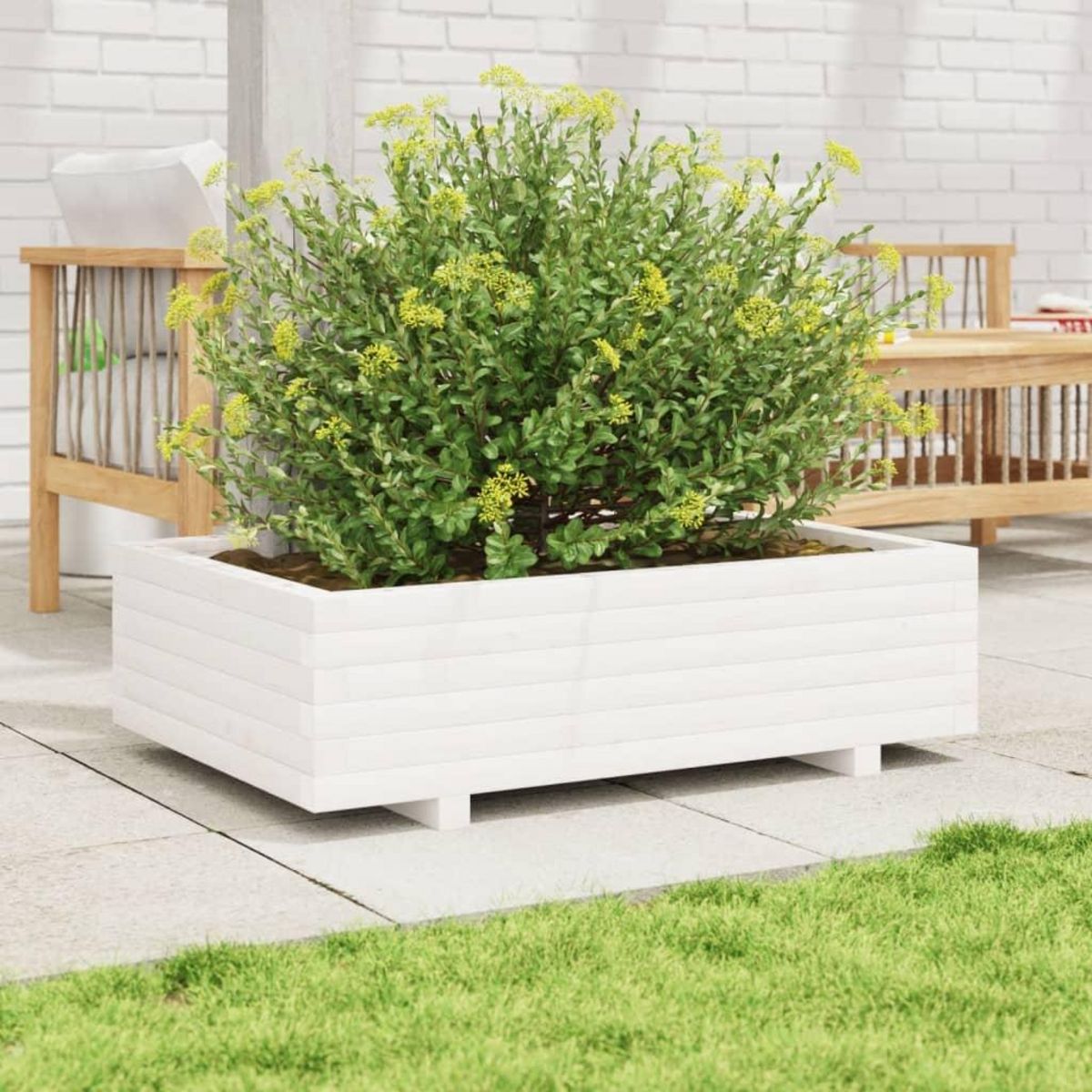 VIDAXL Jardiniere blanc 90x60x26,5 cm bois de pin massif
