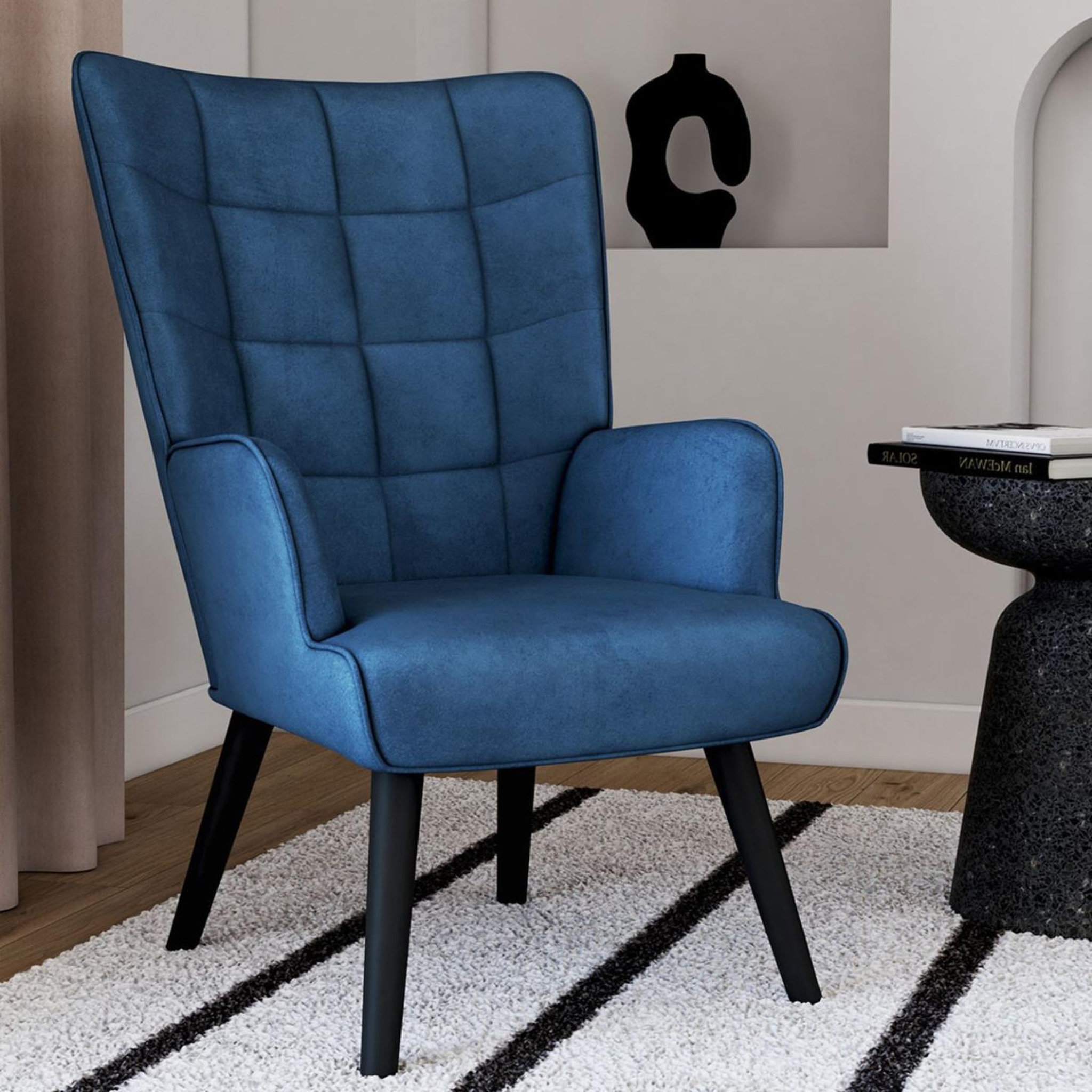 Voir la diapositive 2 : ID MARKET Fauteuil scandinave ania en velours bleu