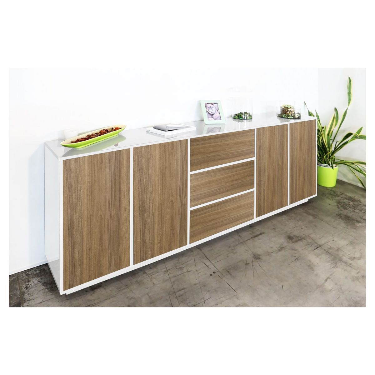 Buffet moderne 4 portes 3 tiroirs 220 cm LUCERA