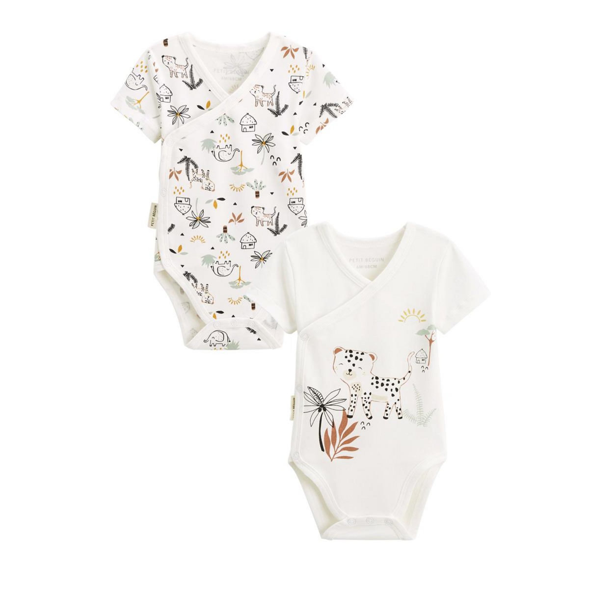 Petit Béguin Lot de 2 bodies bébé manches courtes ouverture croisée Yao