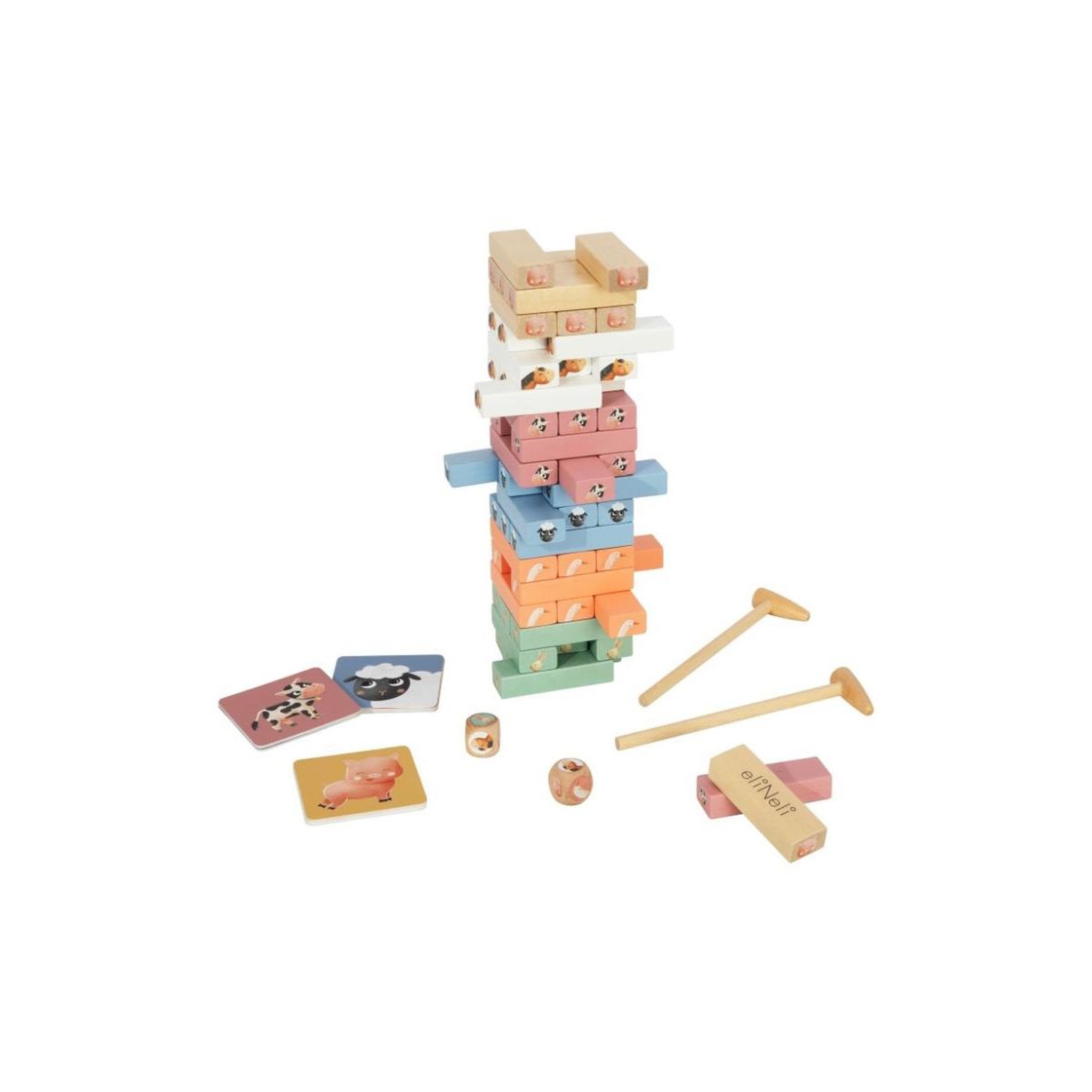 ELINELI Tour Jenga en bois animaux