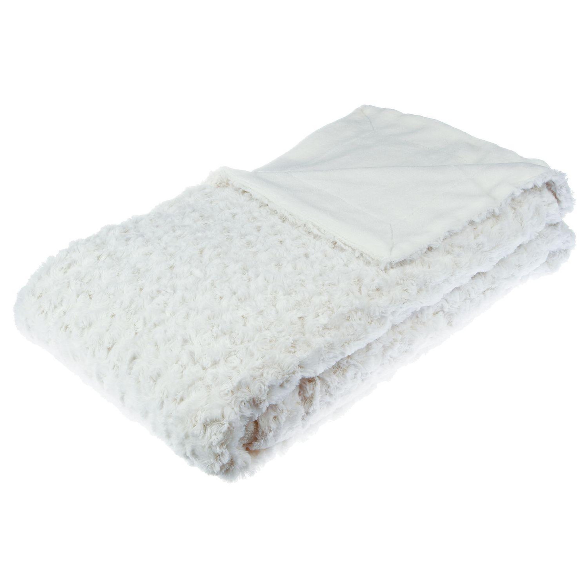 ATMOSPHERA Plaid en imitiation fourrure à boucles en polyester. Coloris disponibles : Blanc, Gris