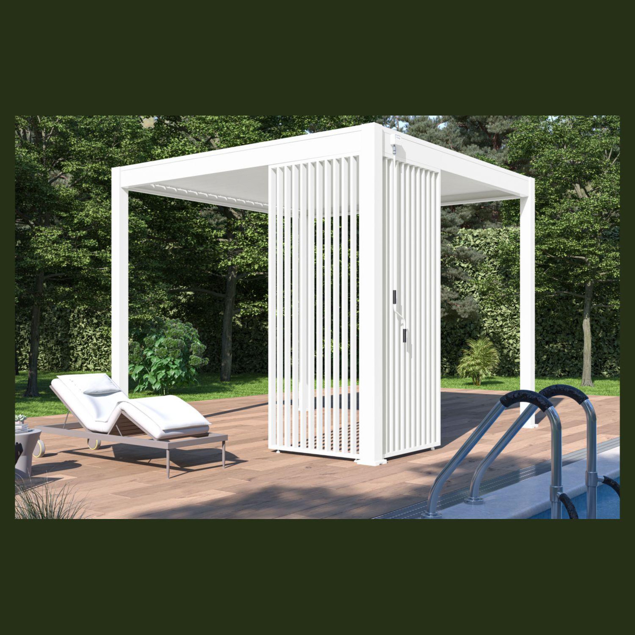 Voir la diapositive 4 : Panneau brise-vue Aluminium Pergola Bioclimatique OMBREA® - largeur 1 m - Blanc - ventelles verticales