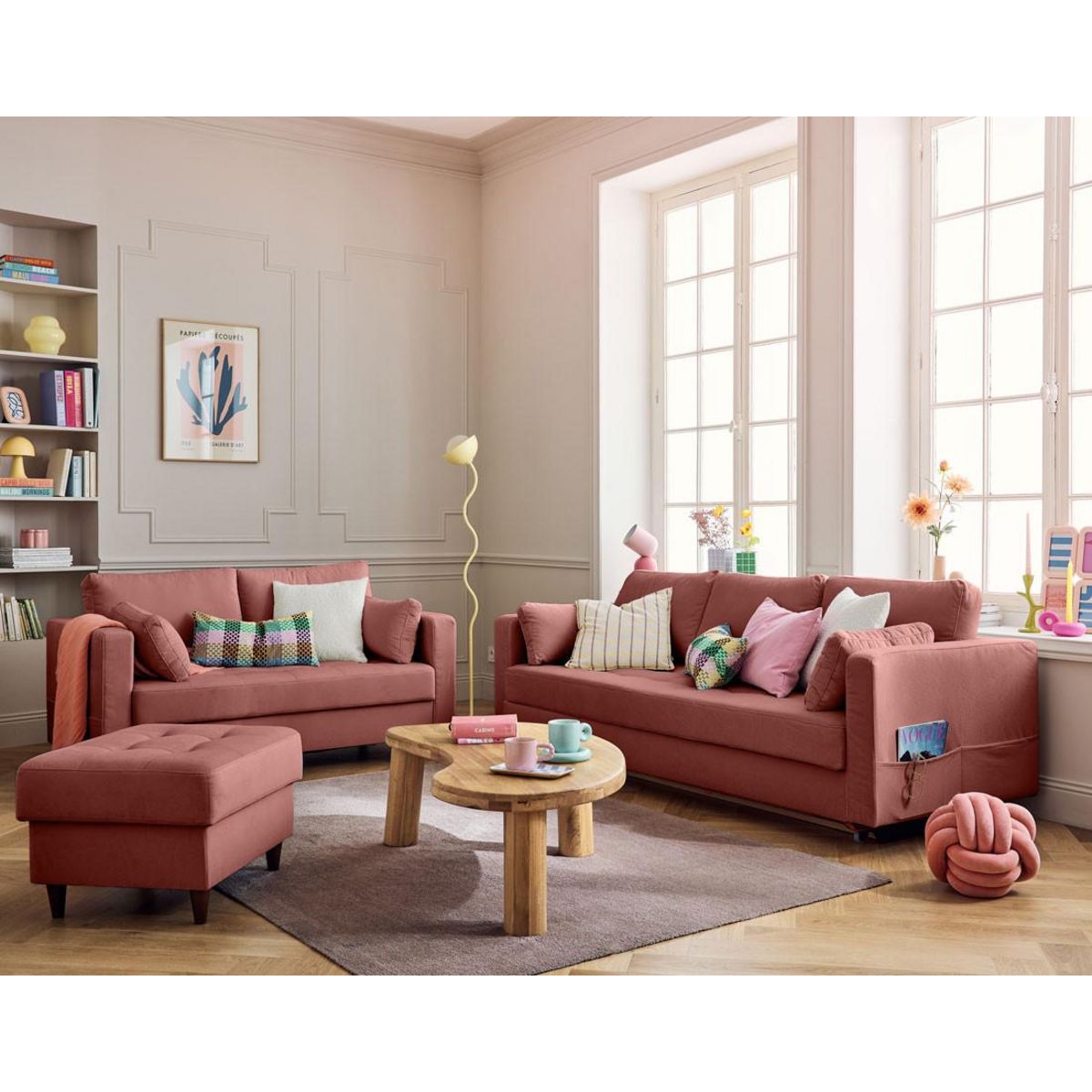 LISA DESIGN Anna - canapé droit 2 places avec poche en velours - pieds en bois