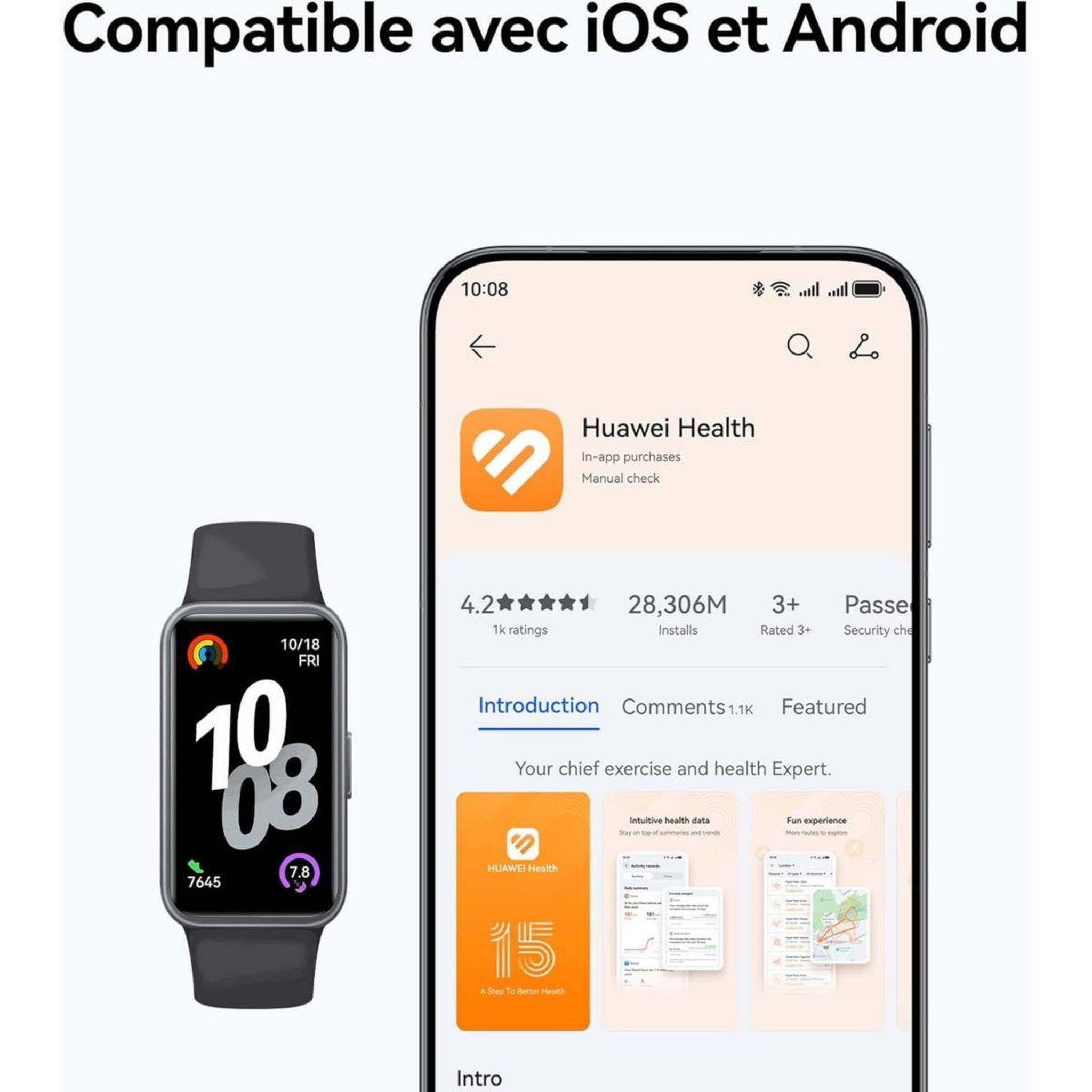 Voir la diapositive 5 : HUAWEI Montre connectée Band 10 Rose