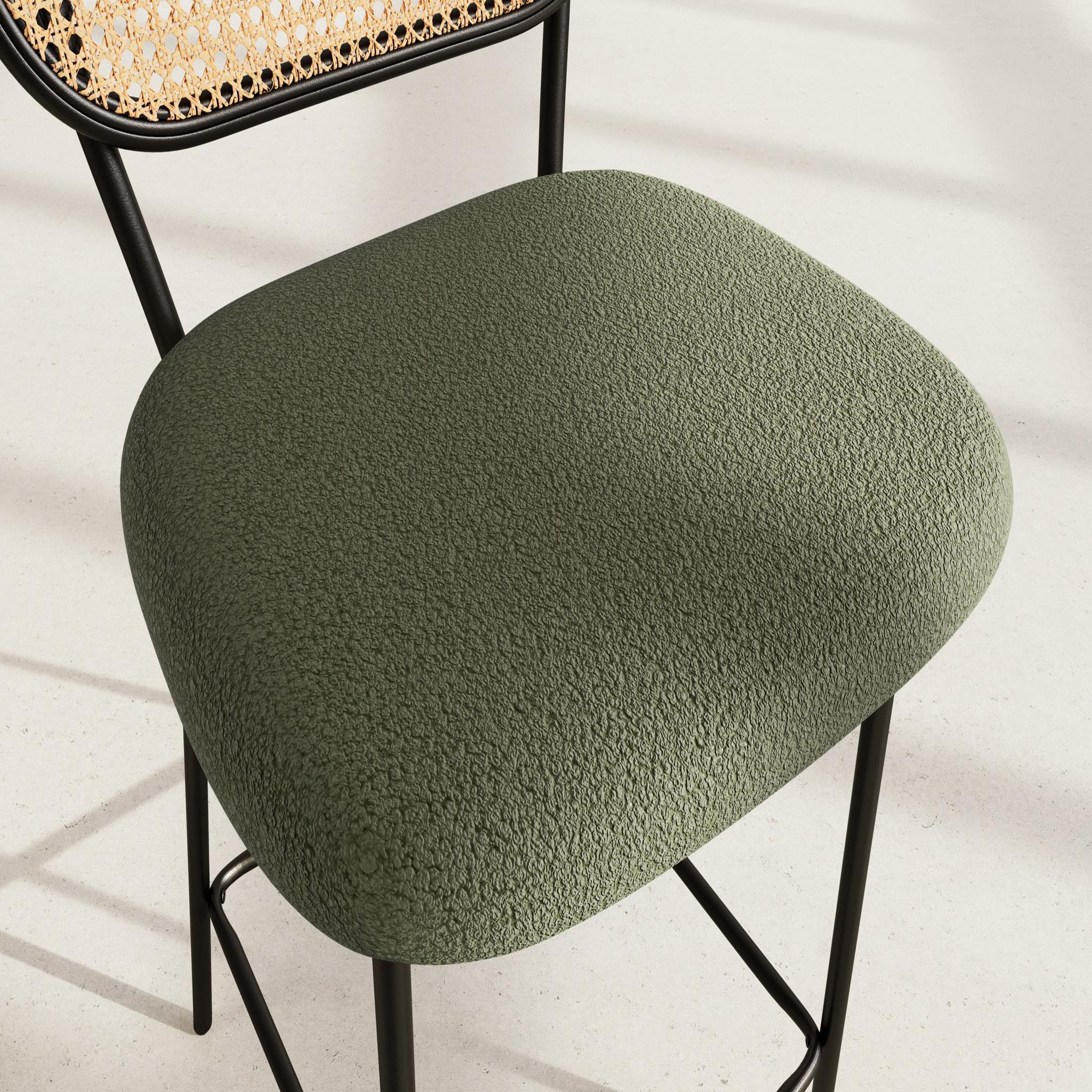 Voir la diapositive 4 : BEST MOBILIER Luciano - lot de 2 tabourets cannage - dossier arrondi - en tissu bouclette