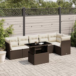 VIDAXL Salon de jardin avec coussins 7 pcs marron resine tressee