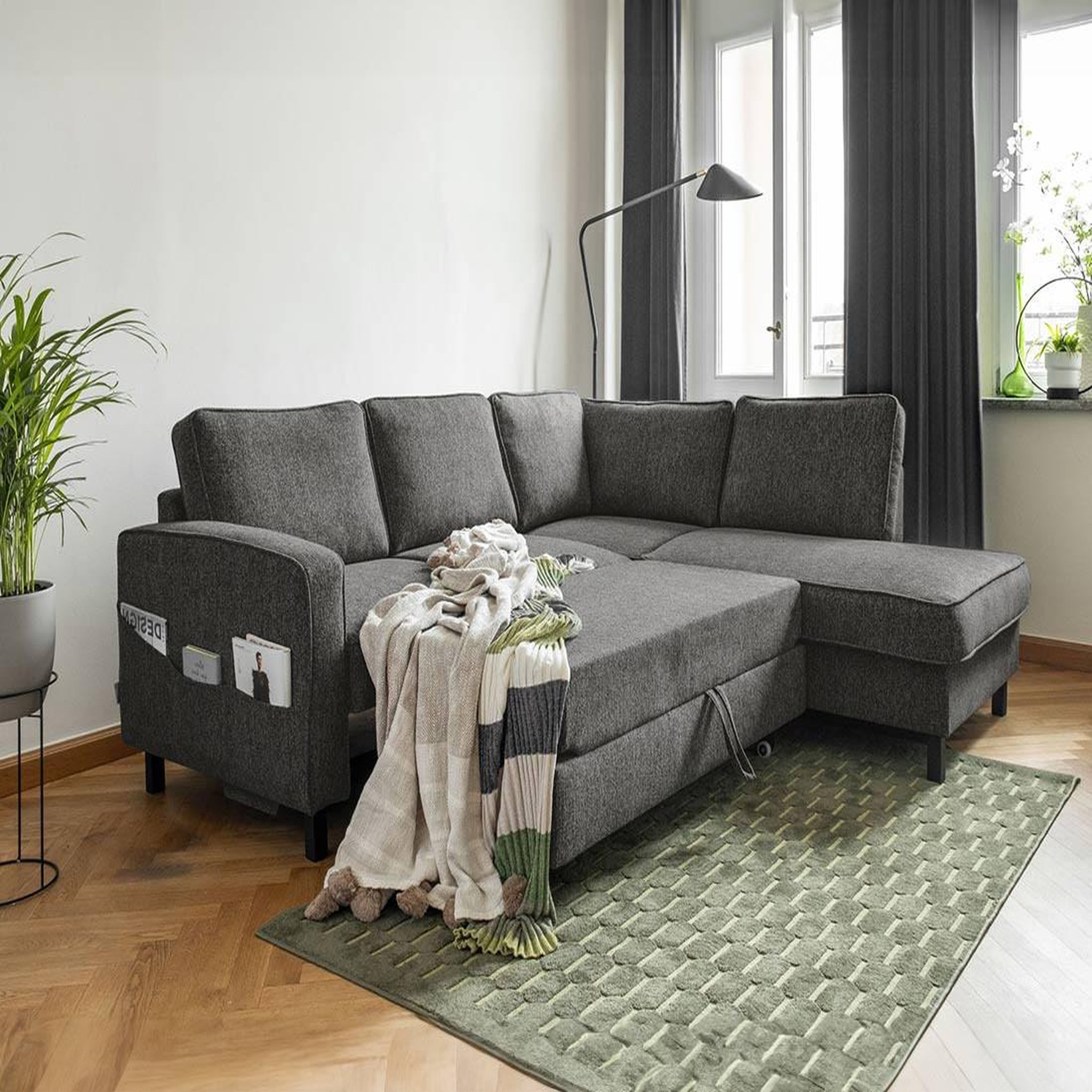 Voir la diapositive 3 : BEST MOBILIER Molly - canapé d'angle droit 5 places convertible en tissu