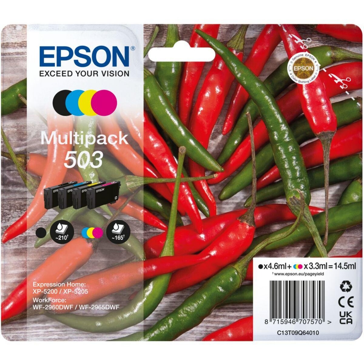 Epson Cartouche d'encre Pack Multipack 4 Originales 503 (Noir + 3 Couleurs) - C13T05A64010