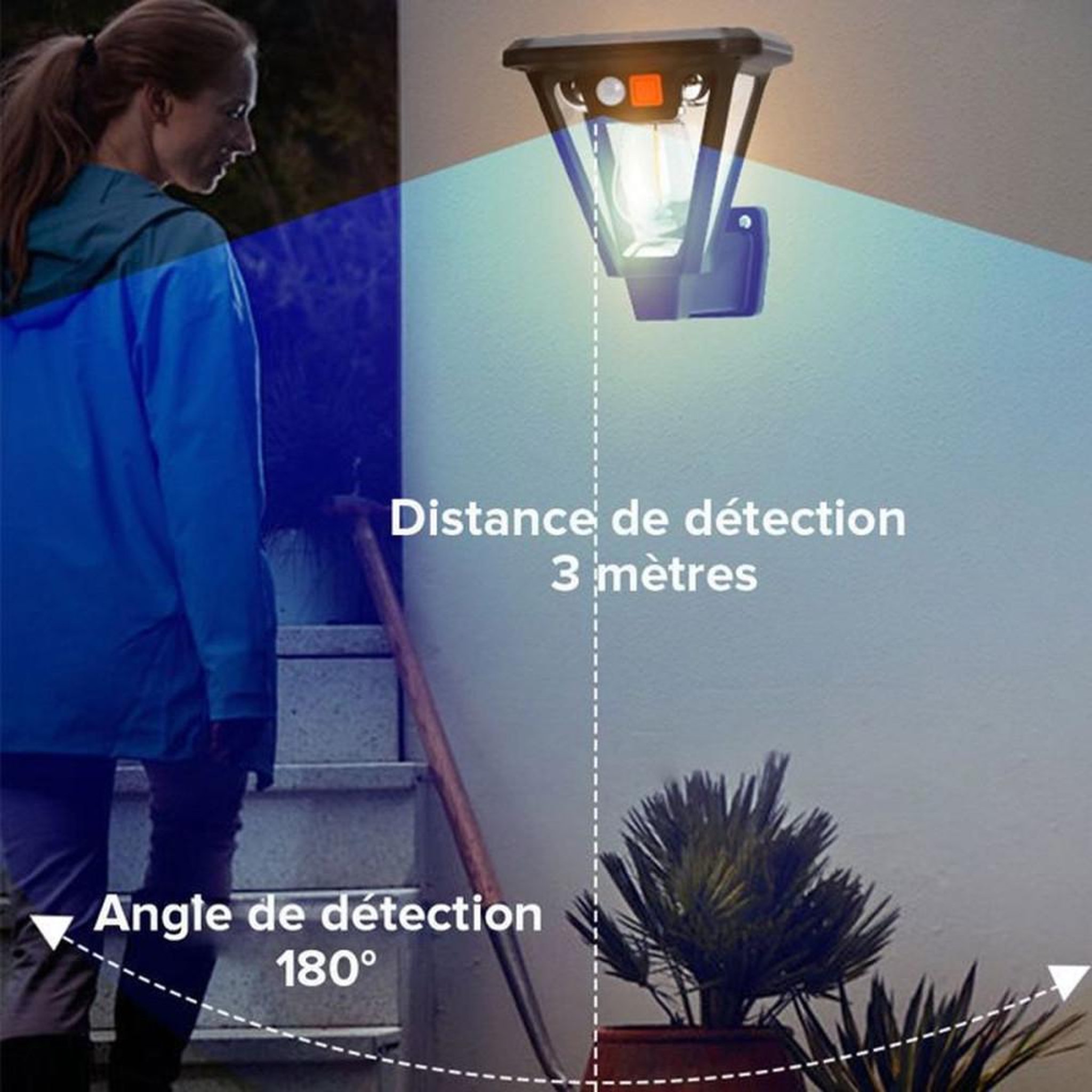 Voir la diapositive 2 : Lot de 2 lampes solaires de jardin avec détecteur de mouvement, 3 modes, design noir, fixation sur piquet, éclairage d'extérieur IP65