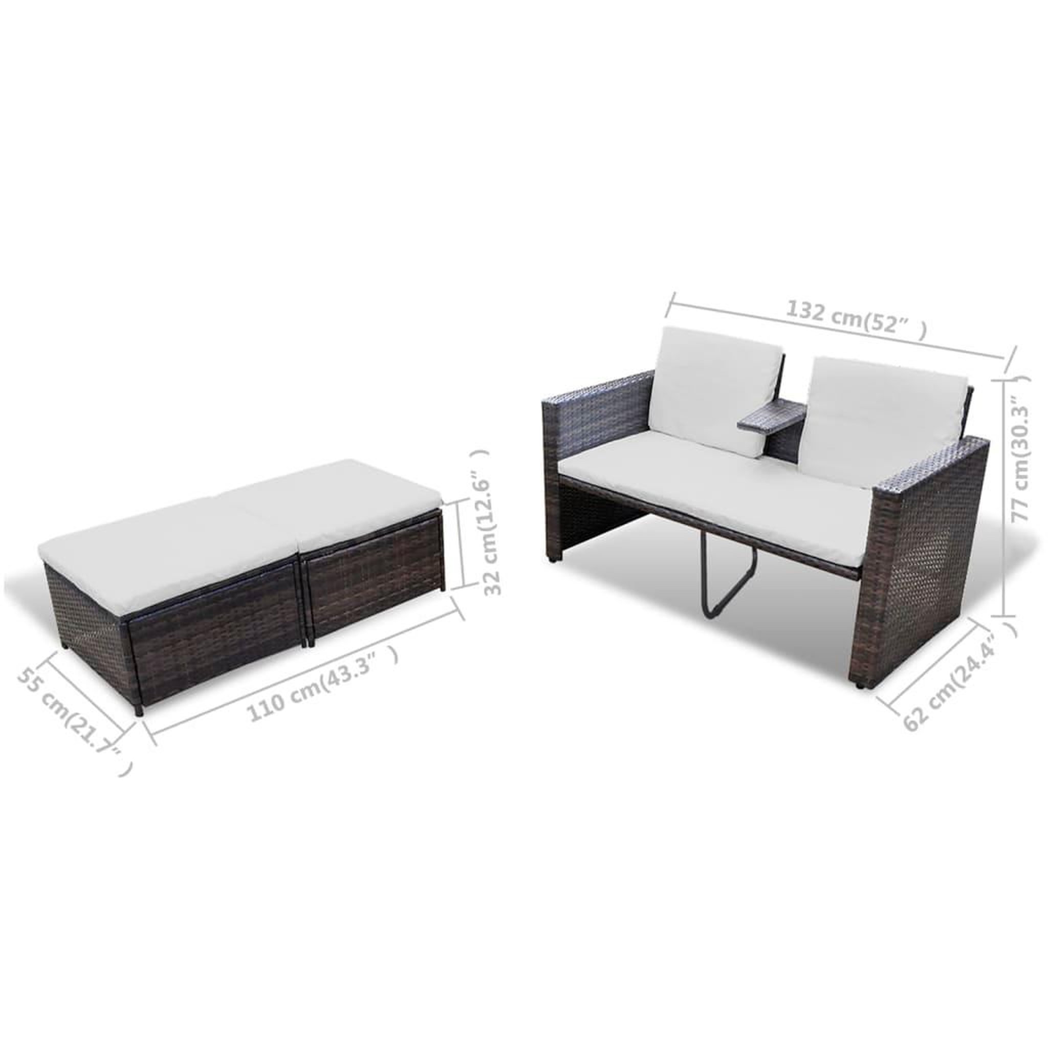 Voir la diapositive 6 : VIDAXL Salon de jardin 4 pcs avec coussins Resine tressee Marron