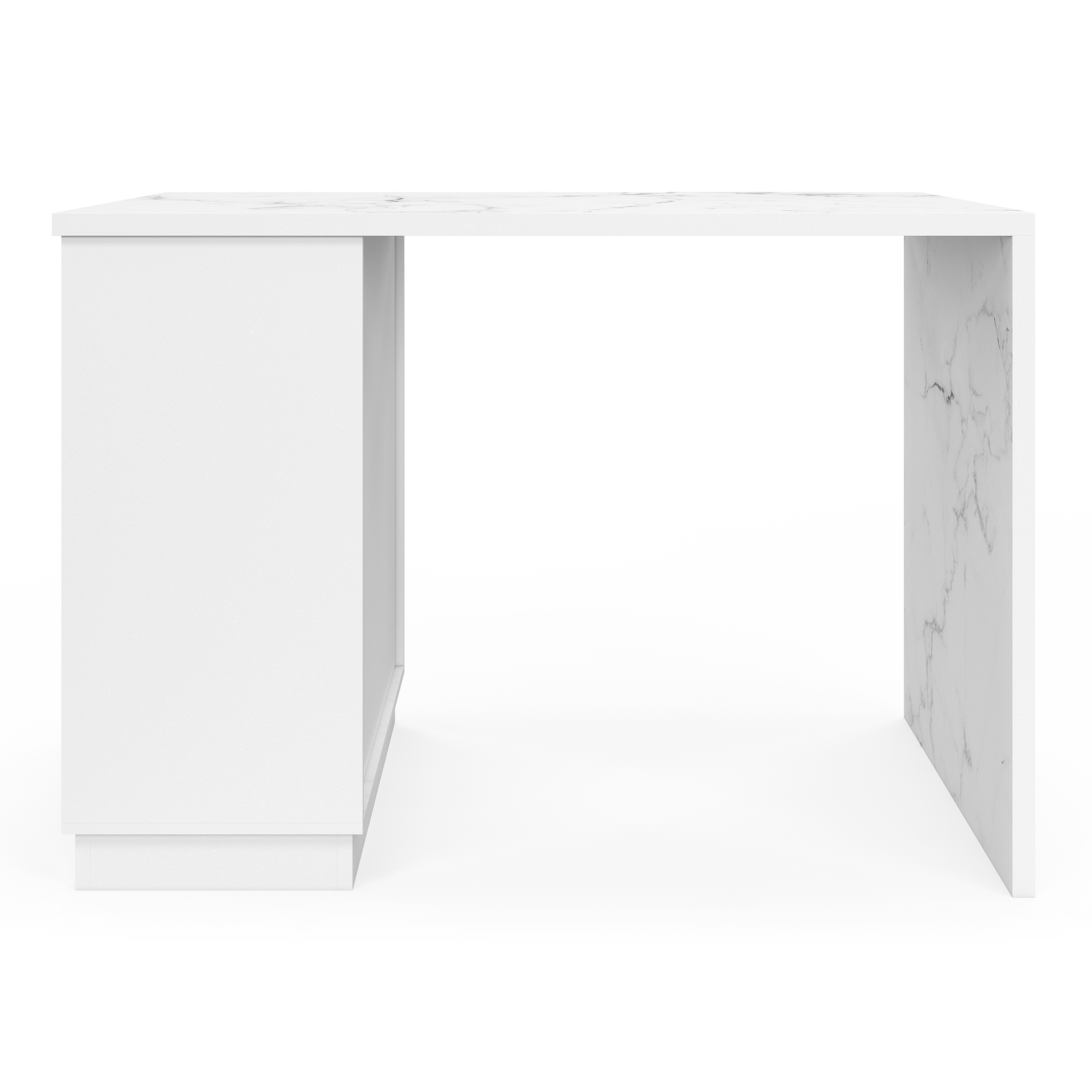 Voir la diapositive 3 : ID MARKET Ilot central mange-debout 4 personnes vito 130 cm blanc et plateau marbre alaska