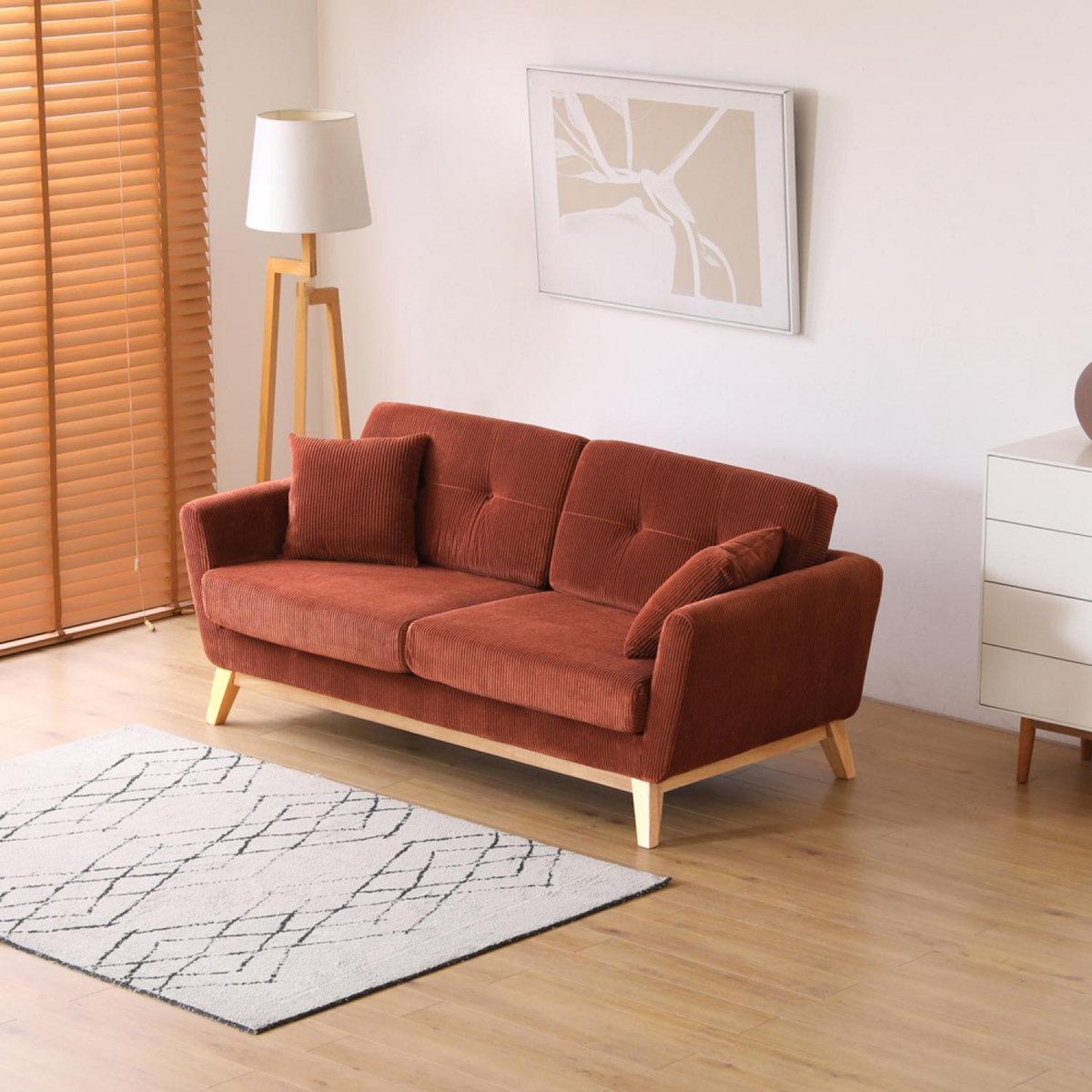 CONCEPT USINE Canapé scandinave 3 places en velours côtelé terracotta HOGA