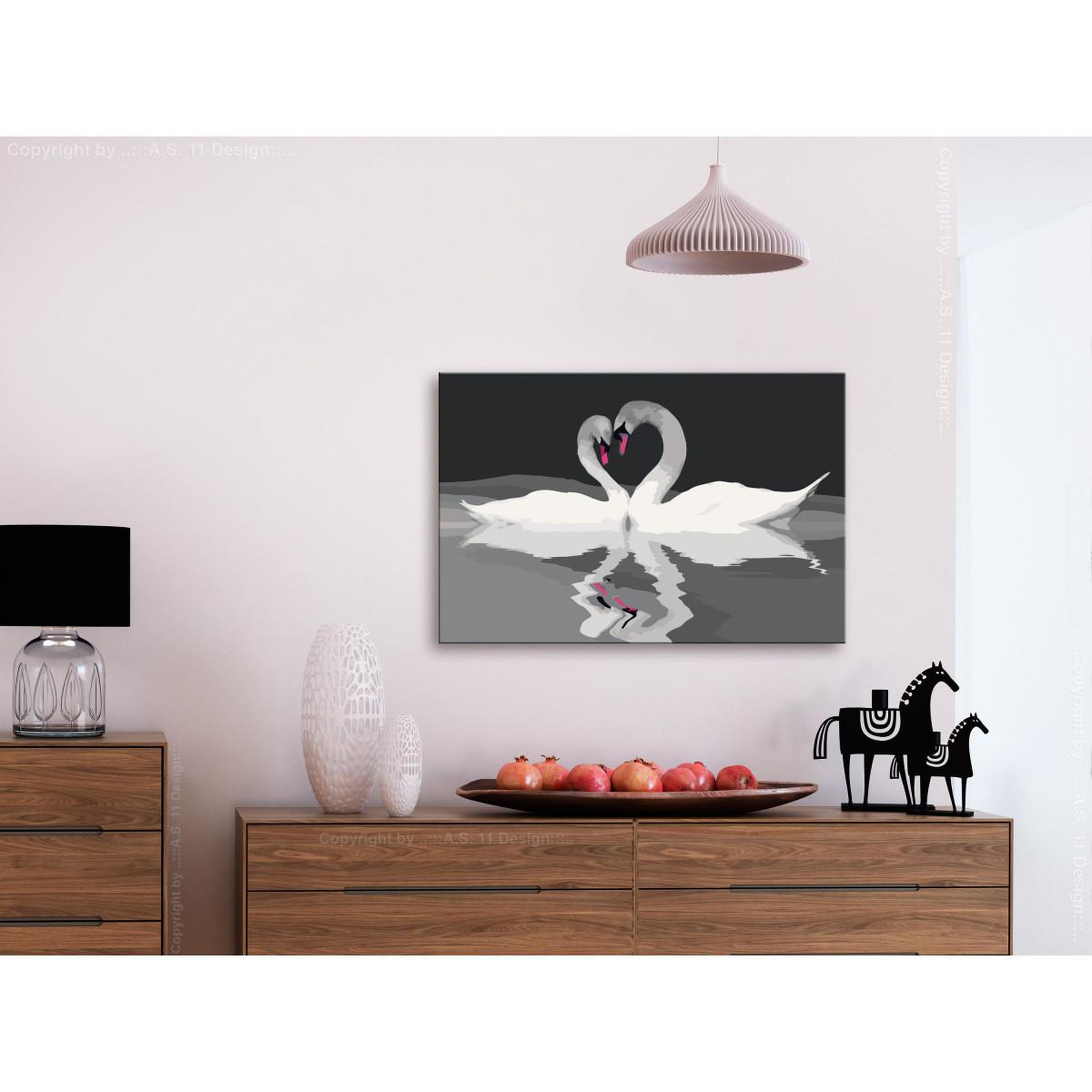 Voir la diapositive 2 : Paris Prix Tableau à peindre soi-même  couple de cygnes  40x60cm