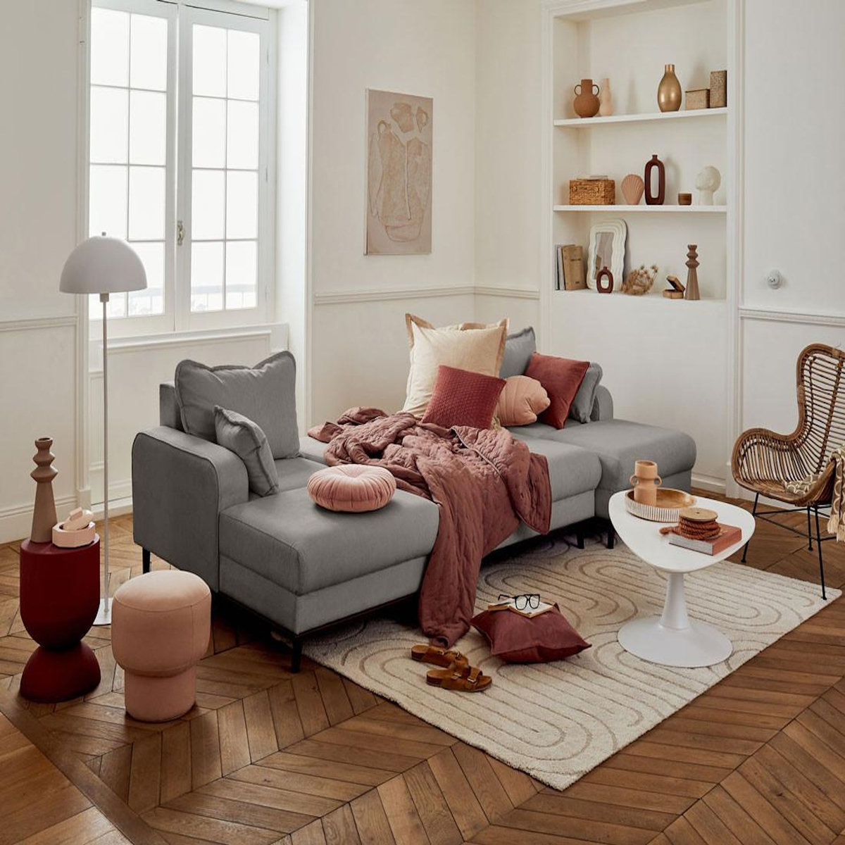 LISA DESIGN Albane - canapé panoramique en u - 7 places - convertible avec coffre - en velours côtelé