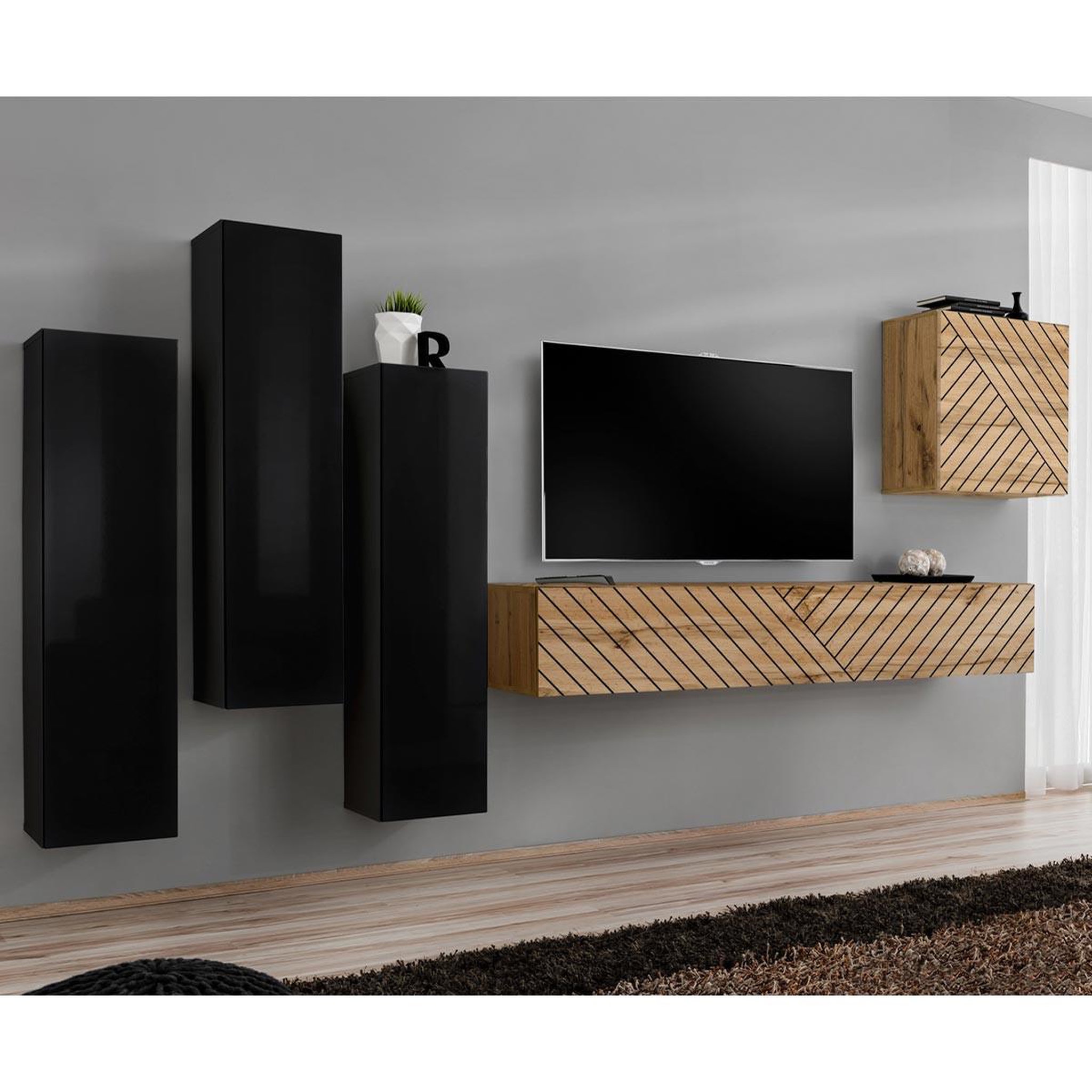 Paris Prix Ensemble meuble tv  switch lamel iii  330cm naturel & noir