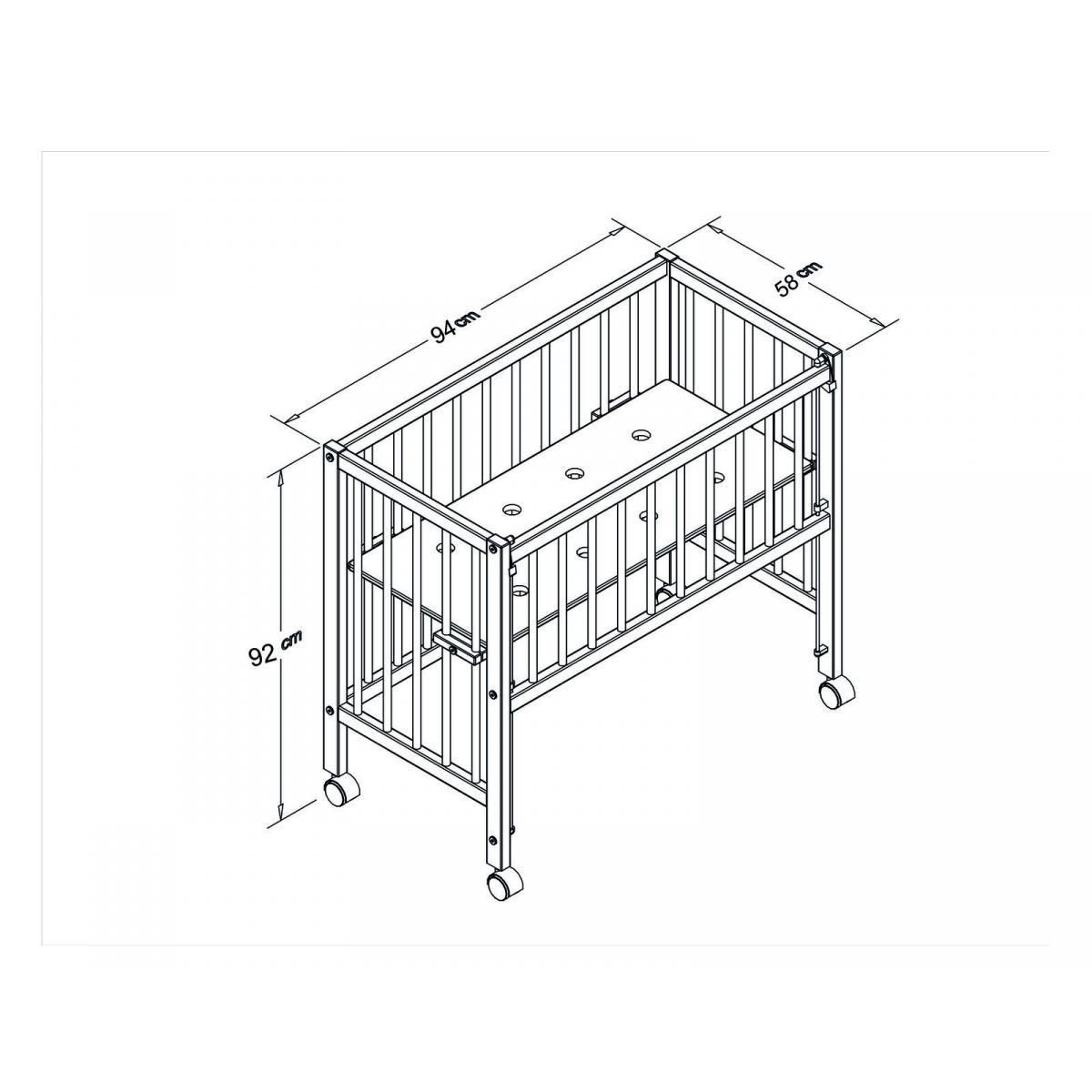 TISSI Lit bébé à barreaux cododo Maxi Boxspring en hêtre massif naturel 50x90 cm