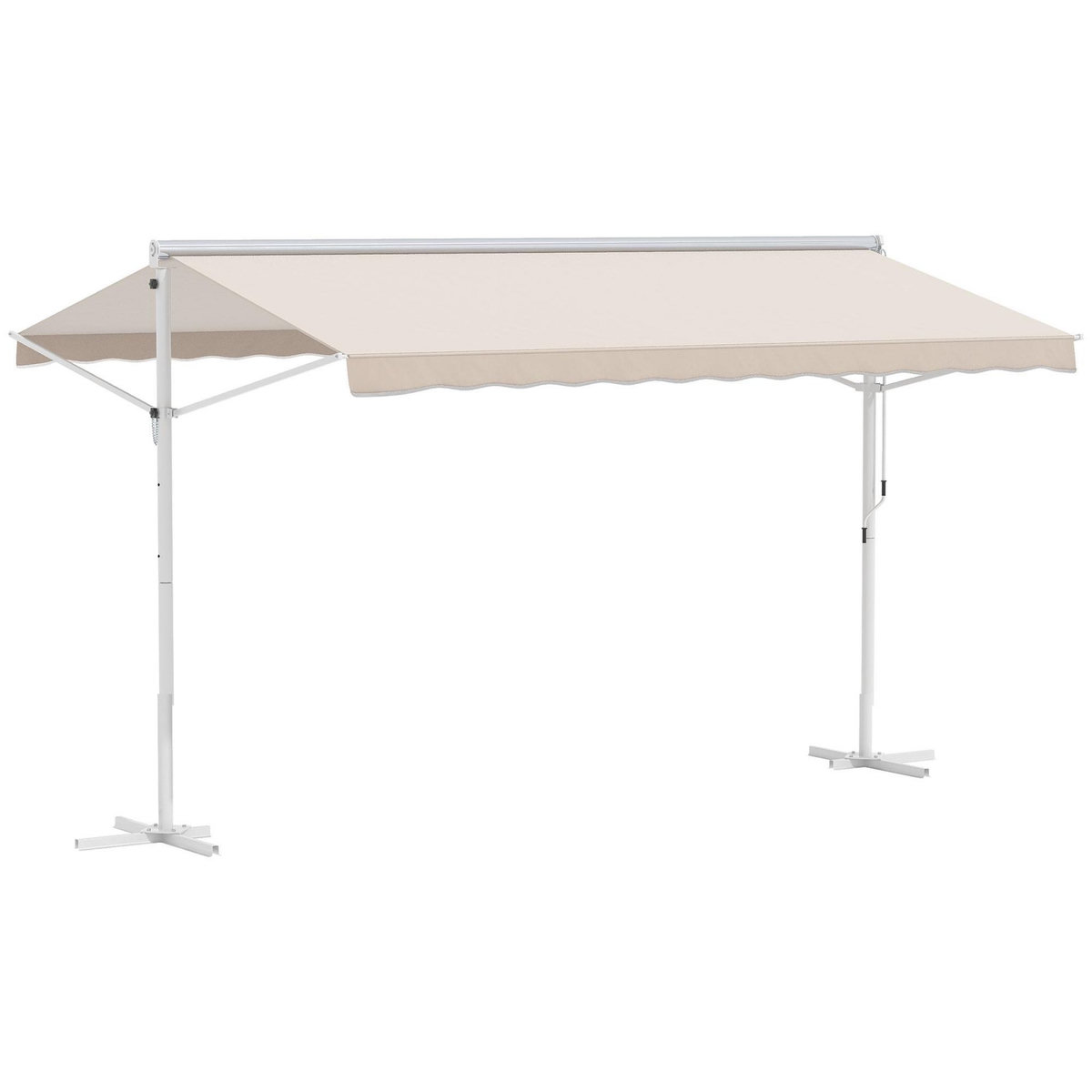 OUTSUNNY Store double pente manuel rétractable inclinaison réglable métal époxy blanc polyester imperméabilisé anti-UV beige dim. 3,95L x 2,98l x 2,55H m