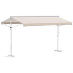 OUTSUNNY Store double pente manuel rétractable inclinaison réglable métal époxy blanc polyester imperméabilisé anti-UV beige dim. 3,95L x 2,98l x 2,55H m