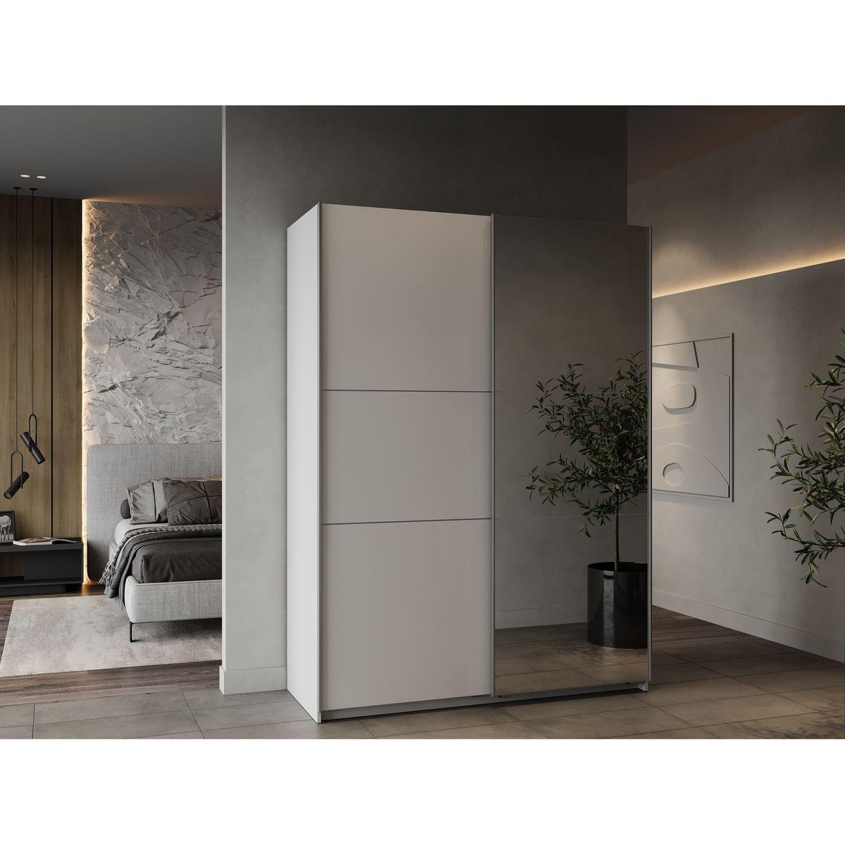 Armoire 2 portes coulissantes 1 miroir L150cm THIBAULT