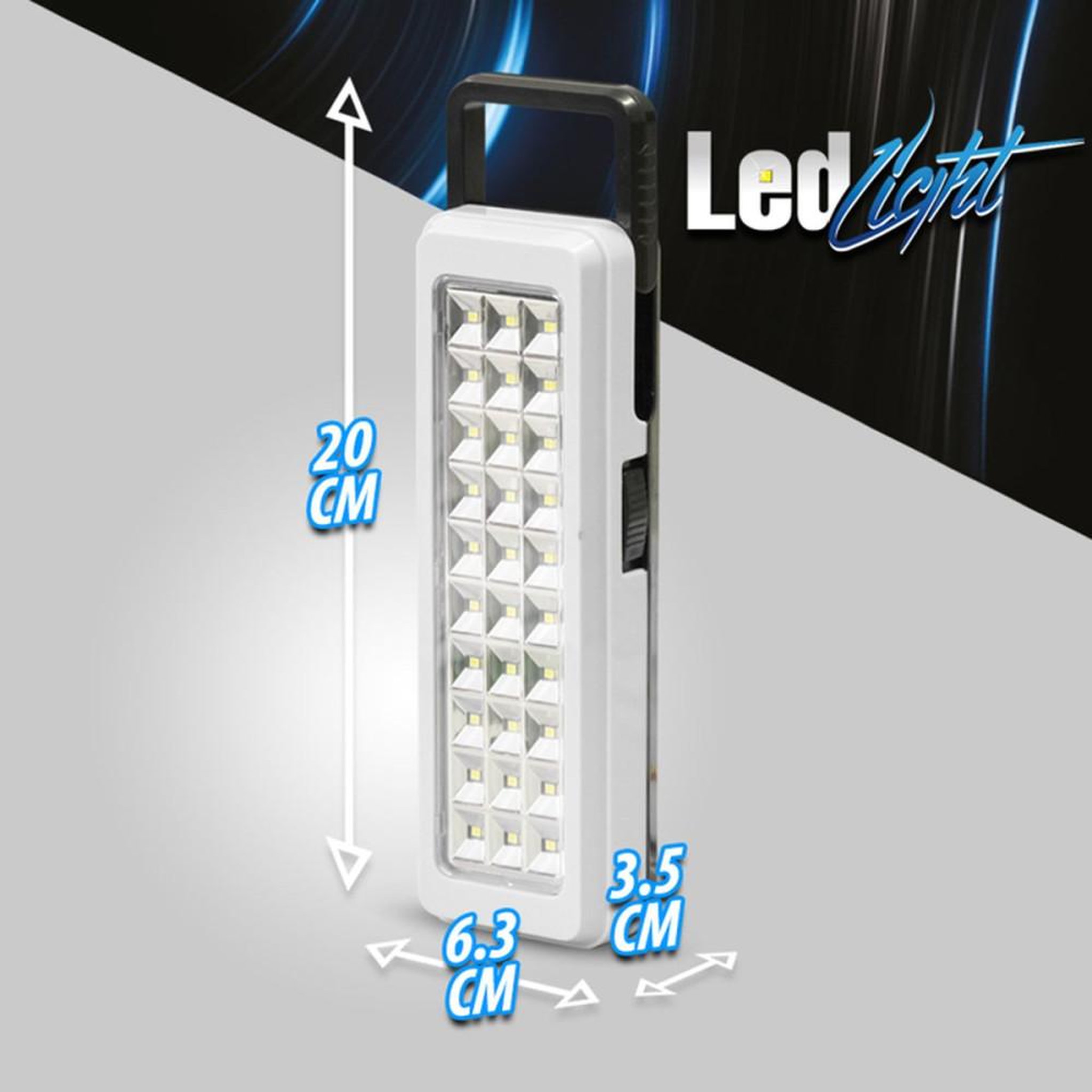 Voir la diapositive 4 : Lampe de secours rechargeable 30 LED anti-blackout, poignée rétractable, 2 modes de luminosité