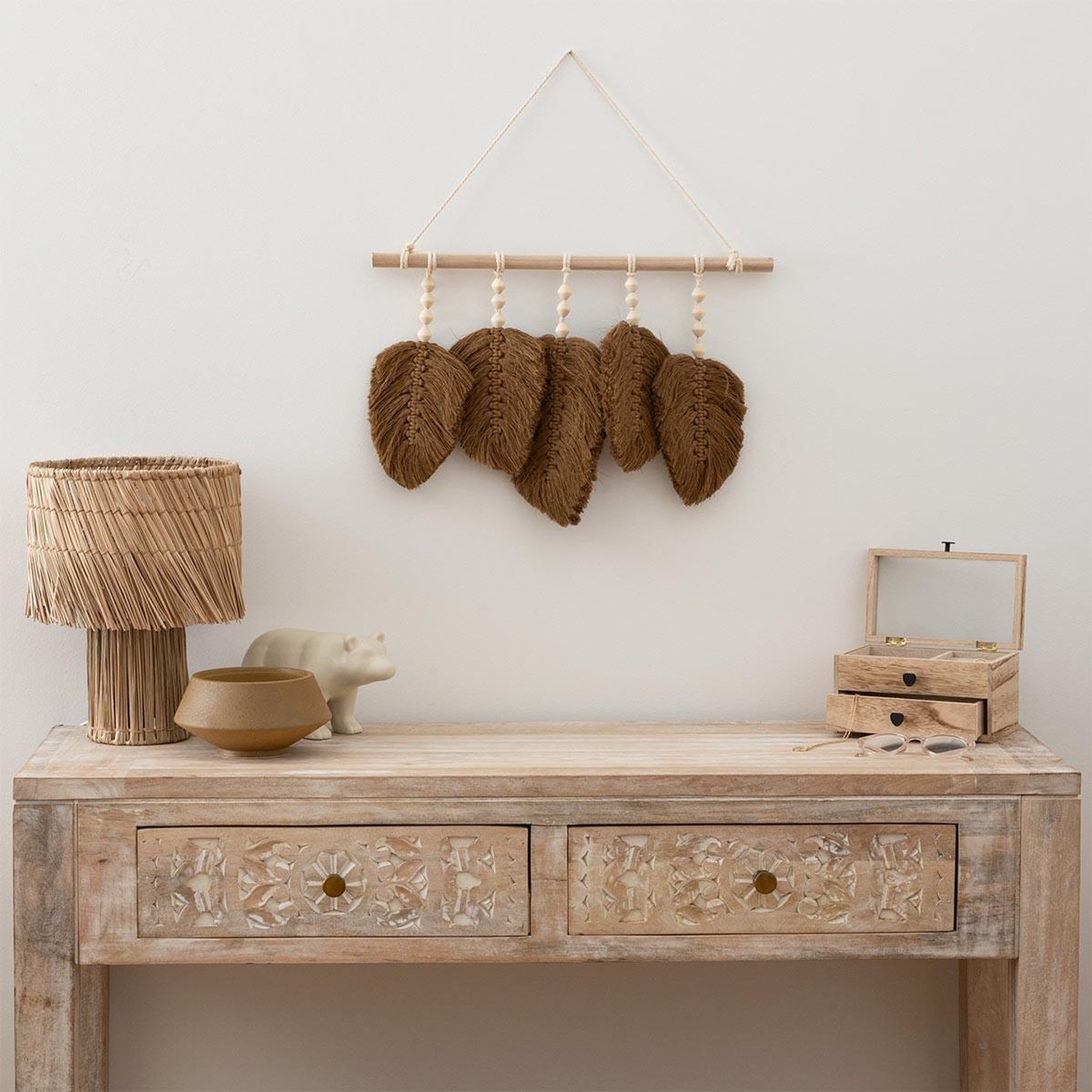 Voir la diapositive 3 : ATMOSPHERA Déco murale feuilles en tissu  odina  58cm naturel