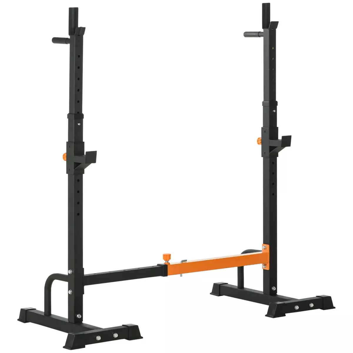 HOMCOM Gravity squat rack - support pour haltères longs - hauteur et longueur réglable - charge max. 150 Kg - acier renforcé orange noir