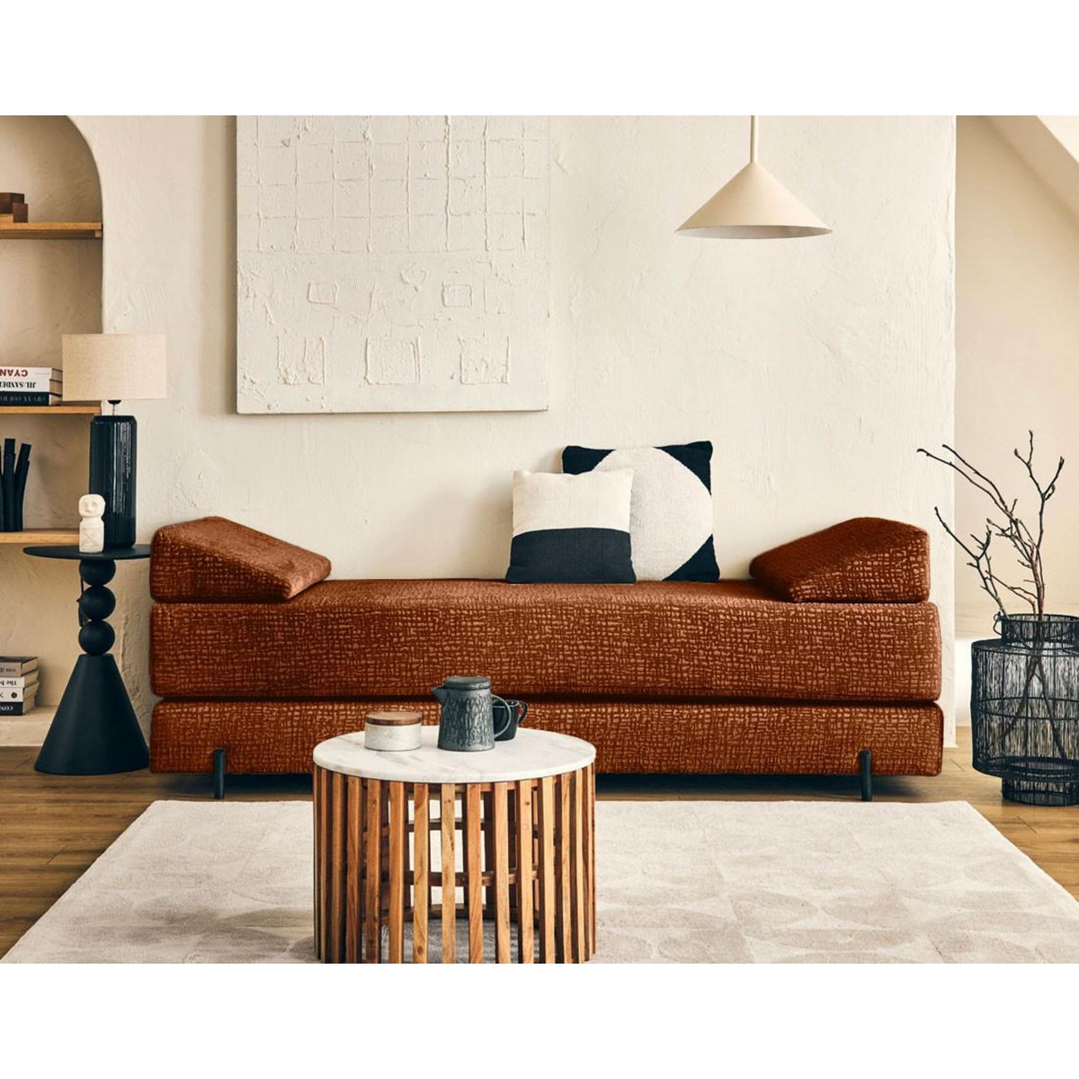 BEST MOBILIER Brescia - banquette 3 places convertible en tissu velours relief