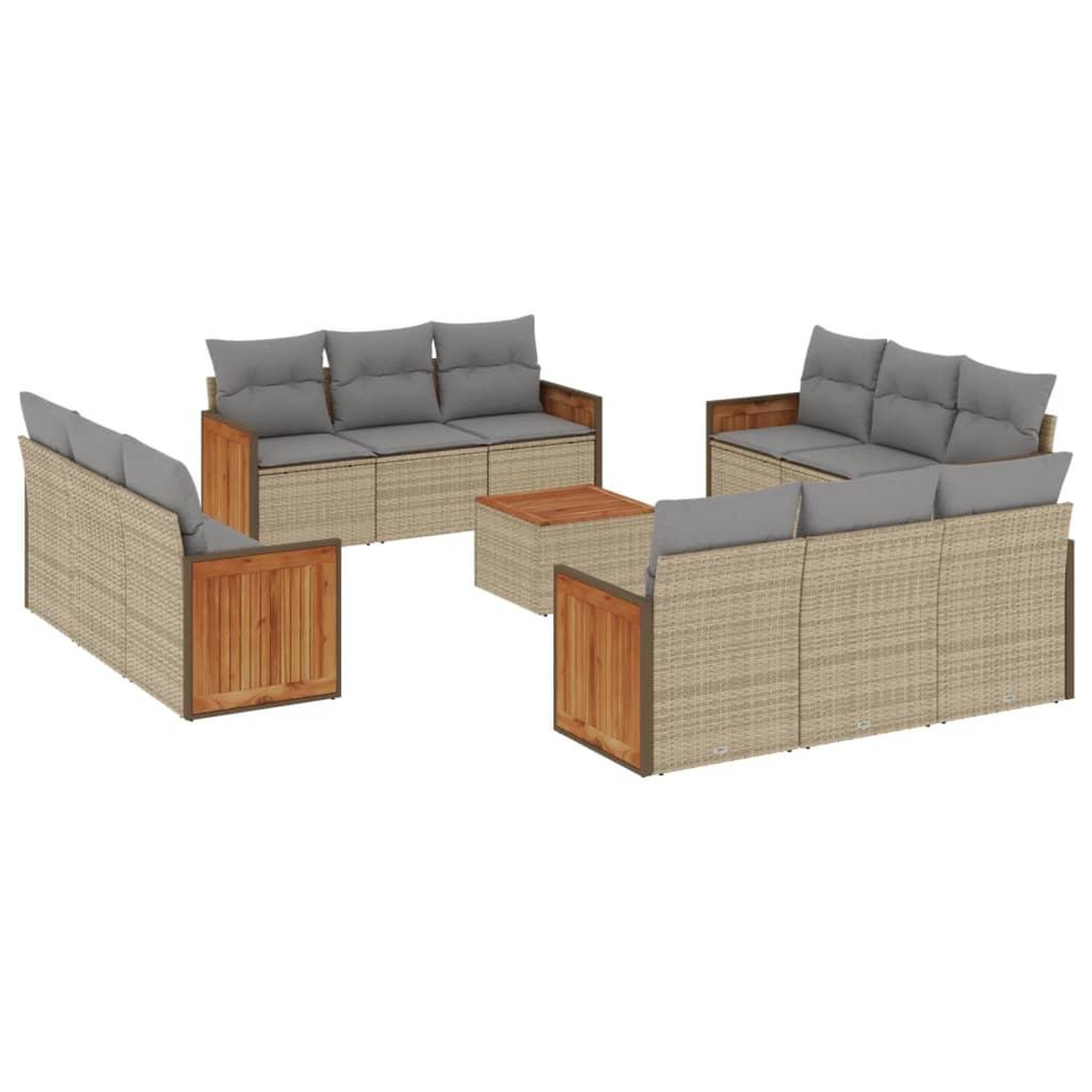 Voir la diapositive 2 : VIDAXL Salon de jardin avec coussins 13 pcs beige resine tressee