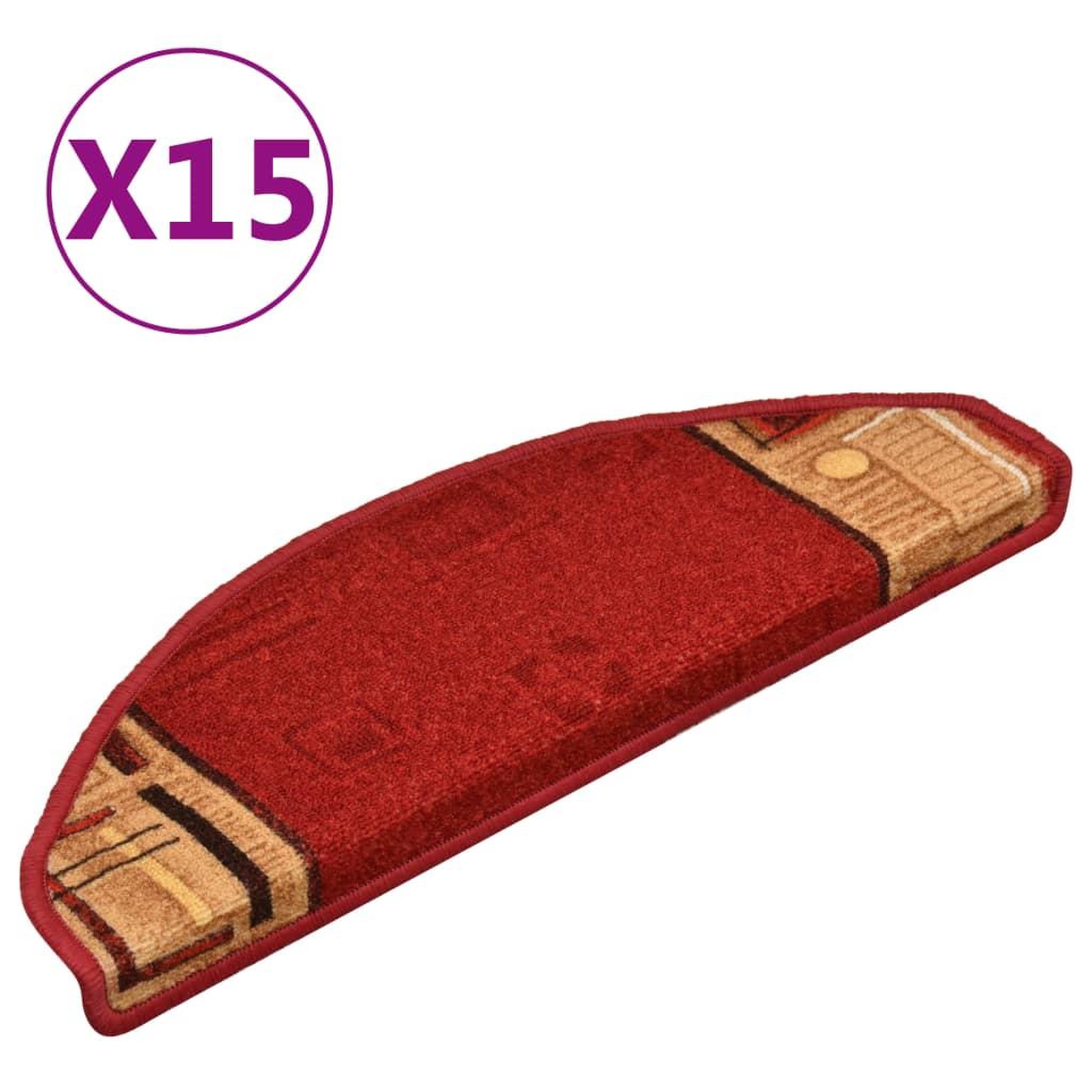 Voir la diapositive 2 : VIDAXL Tapis d'escalier autocollants 15 pcs Rouge 65x21x4 cm