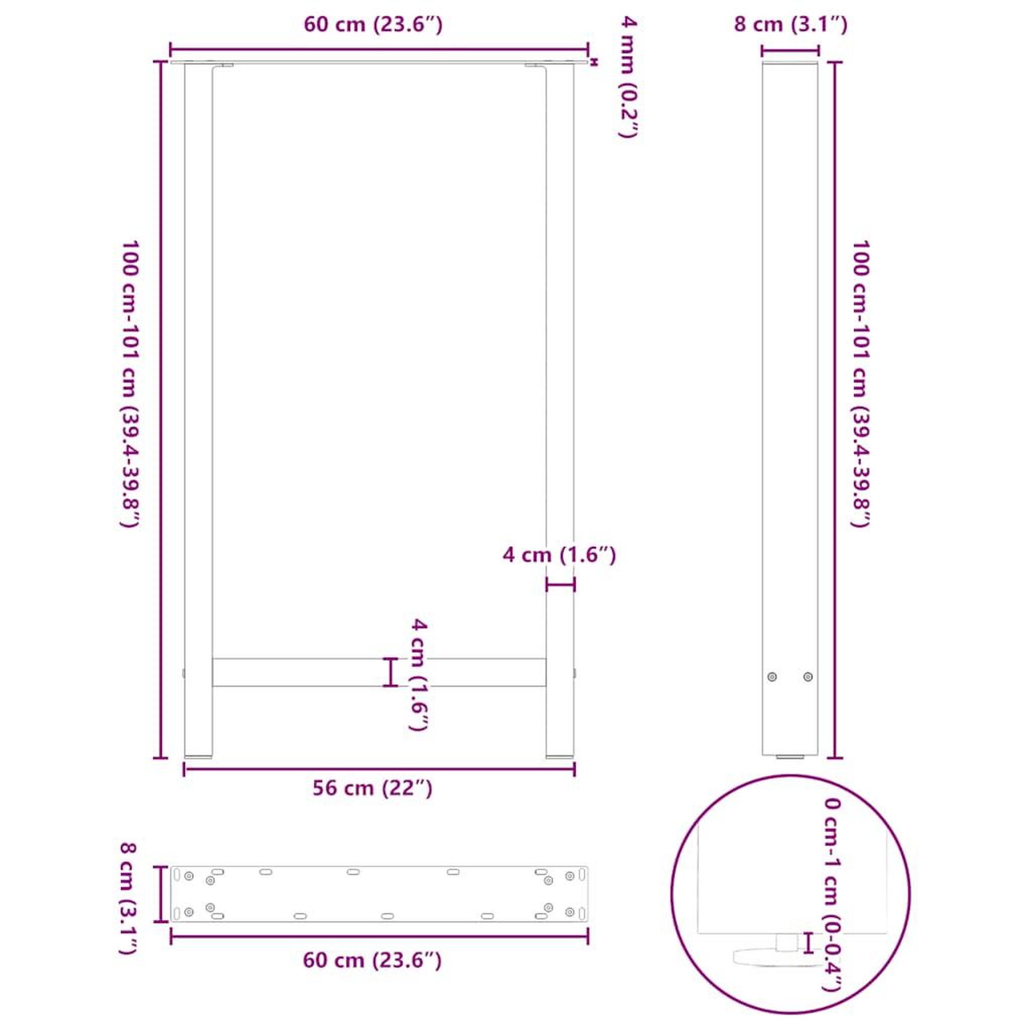 Voir la diapositive 6 : VIDAXL Pieds de table basse blanc 2 pcs 60x(100-101) cm acier