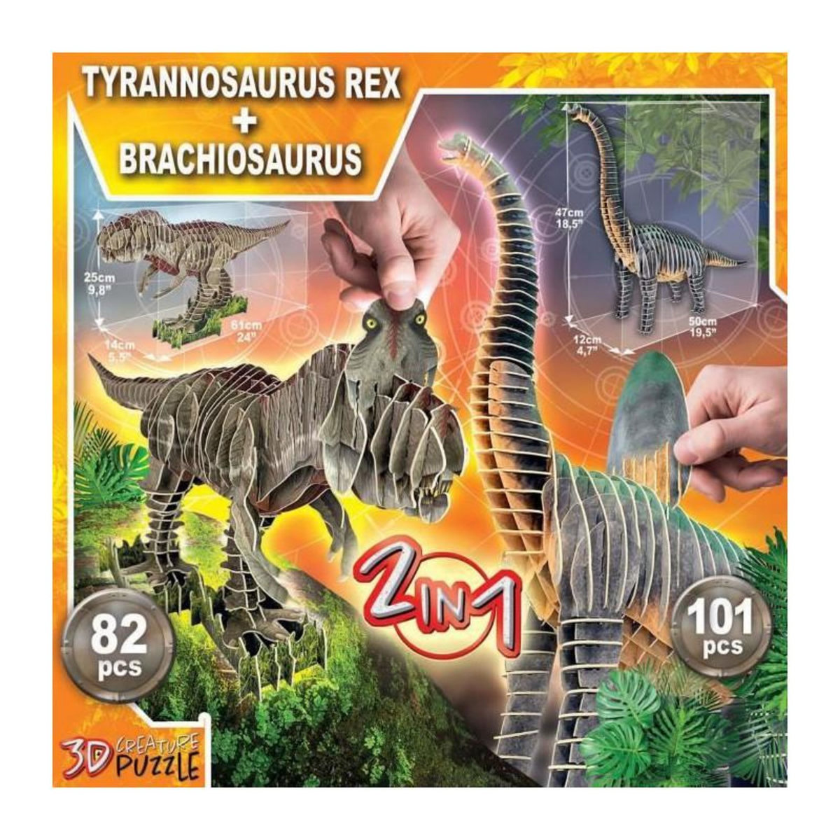 EDUCA 2 IN 1 T-REX + BRACHIOSAURUS 3D CREATURE PUZZLE