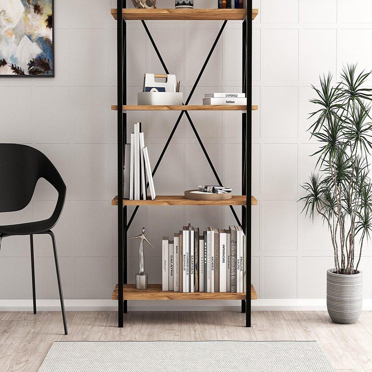 Habitat et Jardin Bibliothèque en bois  Nero  - 90 x 33 x 180 cm - Pin atlantiqueNoir