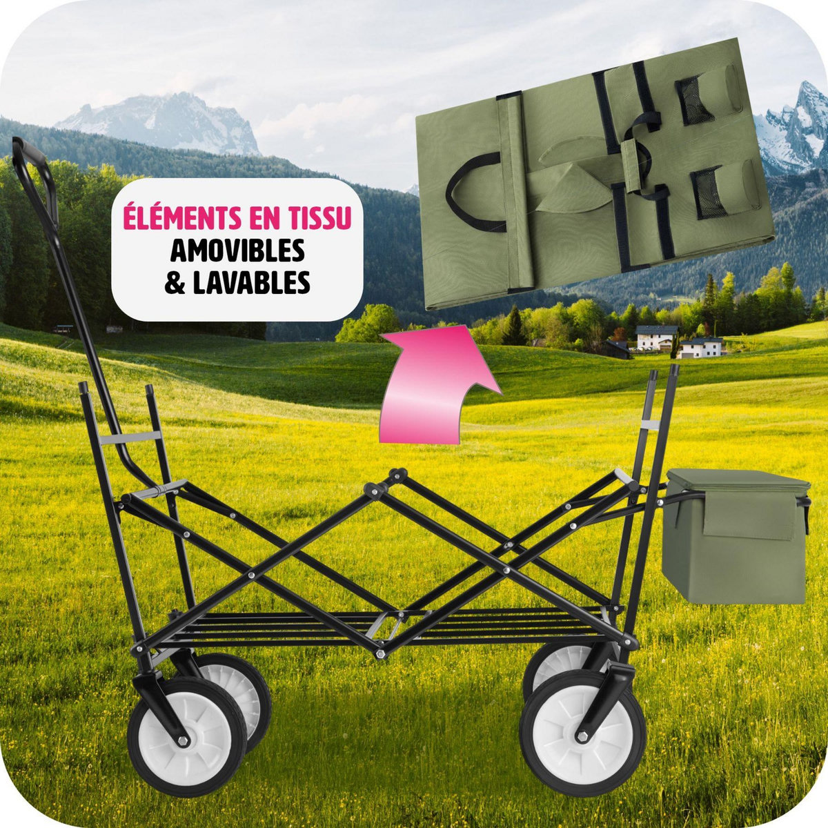 tectake Chariot de jardin et de transport pliable avec toit vert