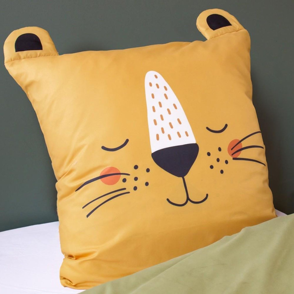 COTE DECO Housse de couette enfant 140x200 + 1 taie Lion avec oreilles