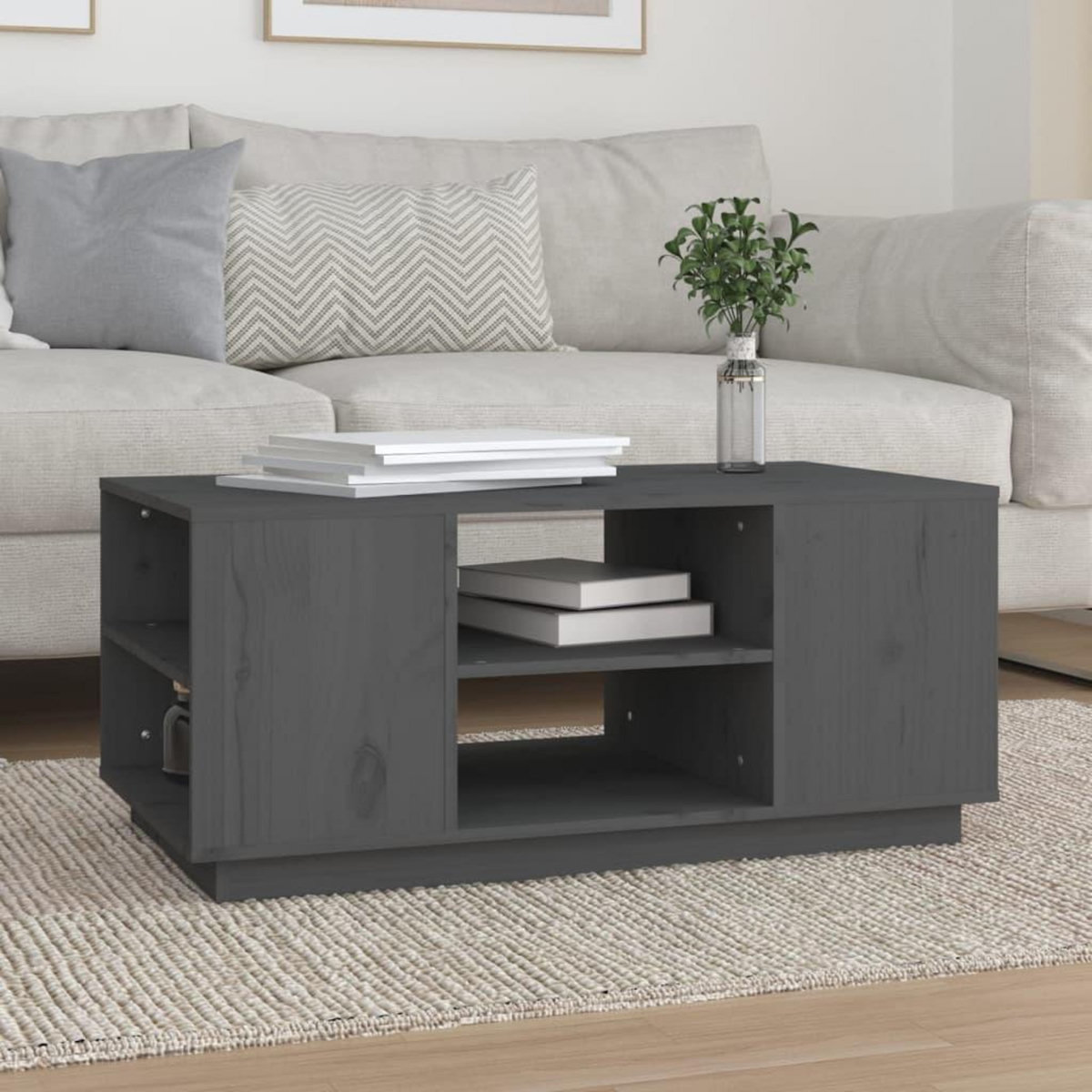 VIDAXL Table basse Gris 90x49x40,5 cm Bois massif de pin