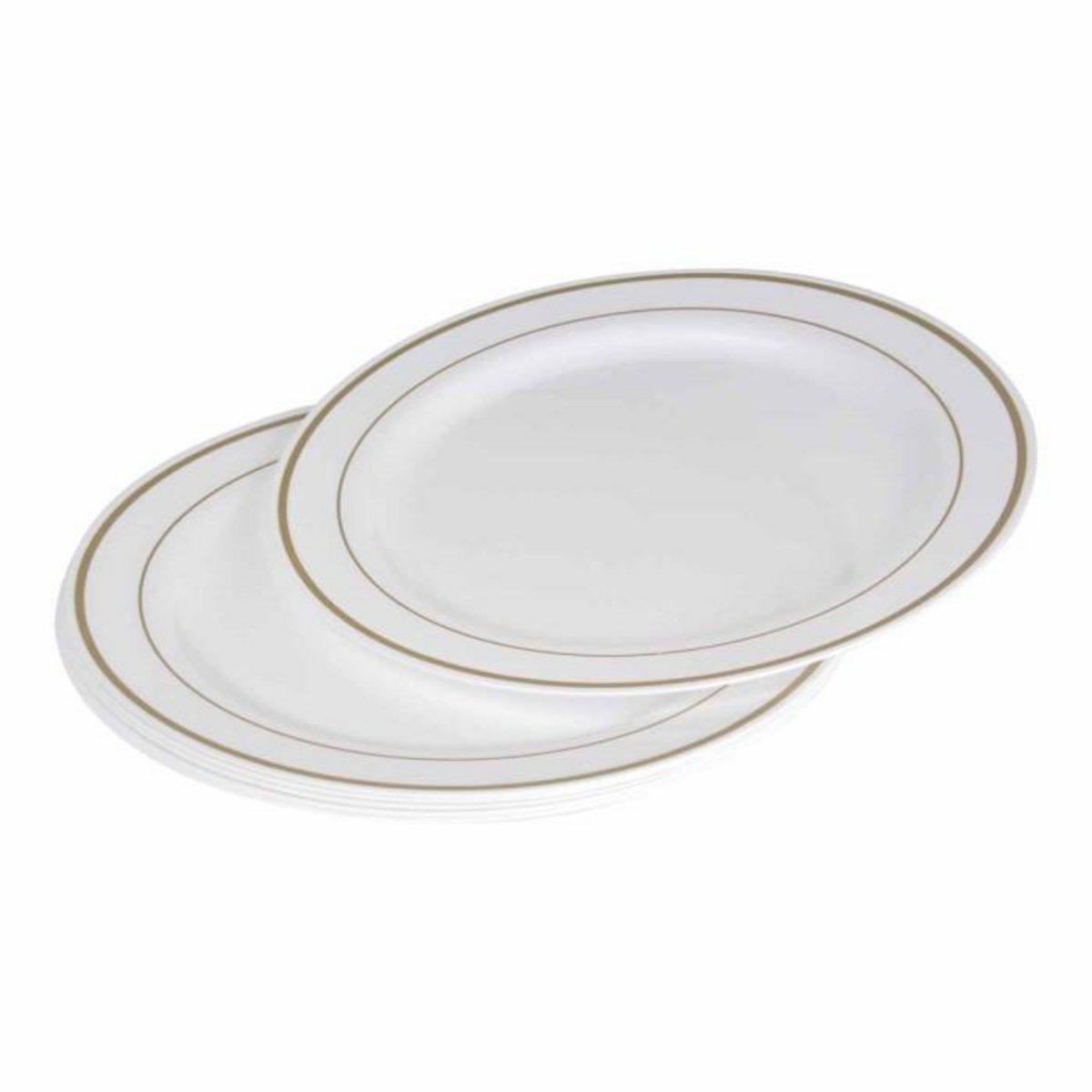 Paris Prix Lot de 6 Assiettes en Plastique Réutilisable  Liseré  23cm Blanc & Or